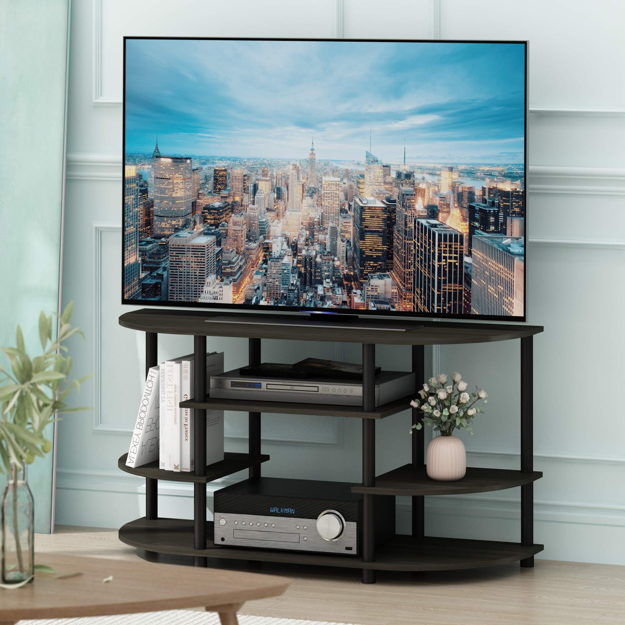 Furinno JAYA TV Stand - Fits up to 46 Inch TV | Espresso/Black | Toolless Assembly 2