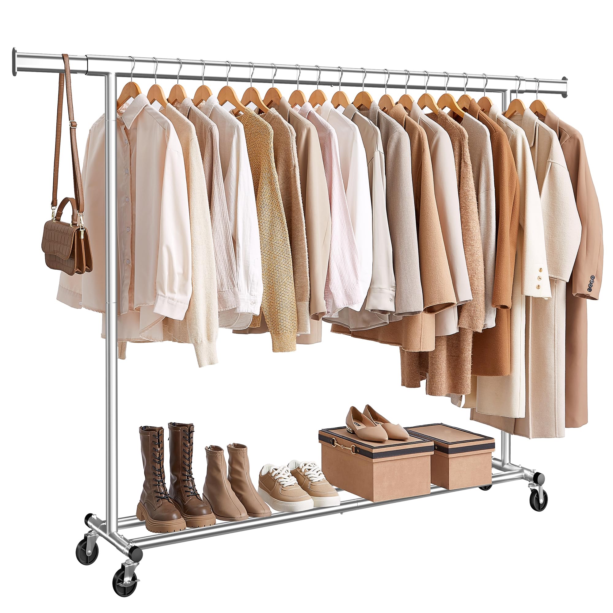 SONGMICS Heavy Duty Clothes Rack on Wheels | 150 kg Capacity | Extendable 160-200 cm Rail | Silver 1