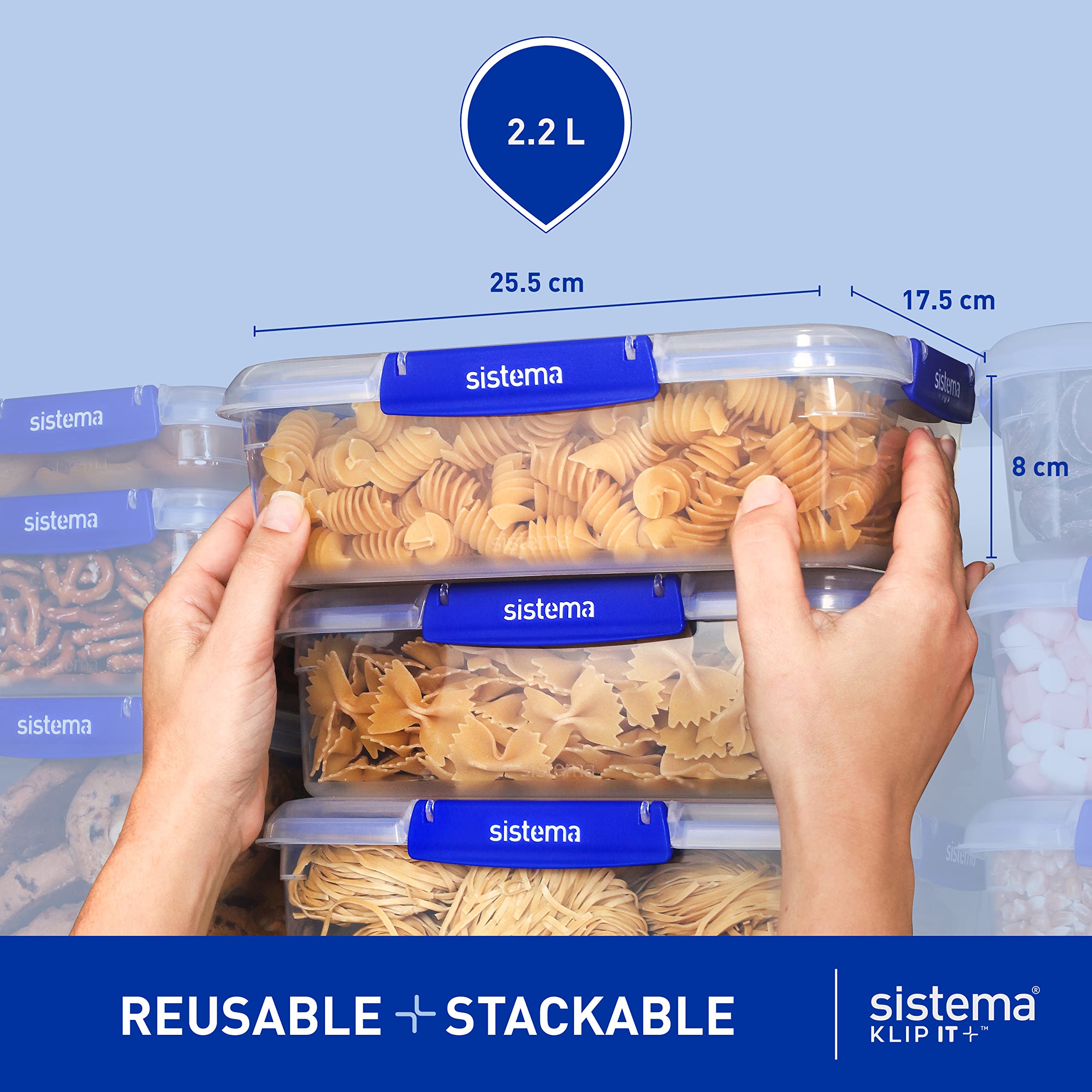 Sistema KLIP IT PLUS Leakproof Food Storage Containers - 2.2L, Airtight, Stackable, 3 Count 3
