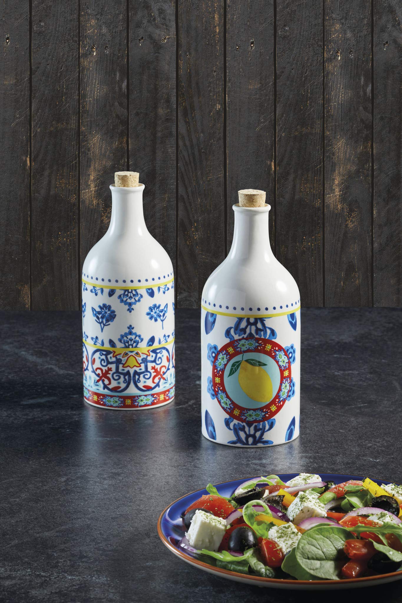 KitchenCraft World of Flavours Ceramic Oil & Vinegar Bottle Set | 500ml Capacity | Multicolour 6