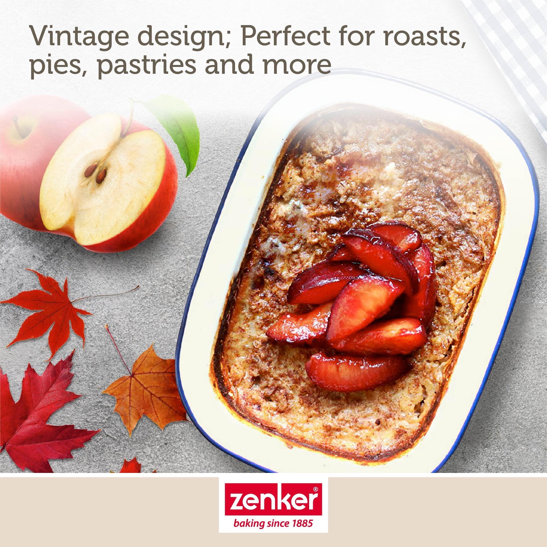 Zenker Enamel Pie Pan - Vintage Design, Carbon Steel, Air Fryer Compatible | 25.8x19cm 4
