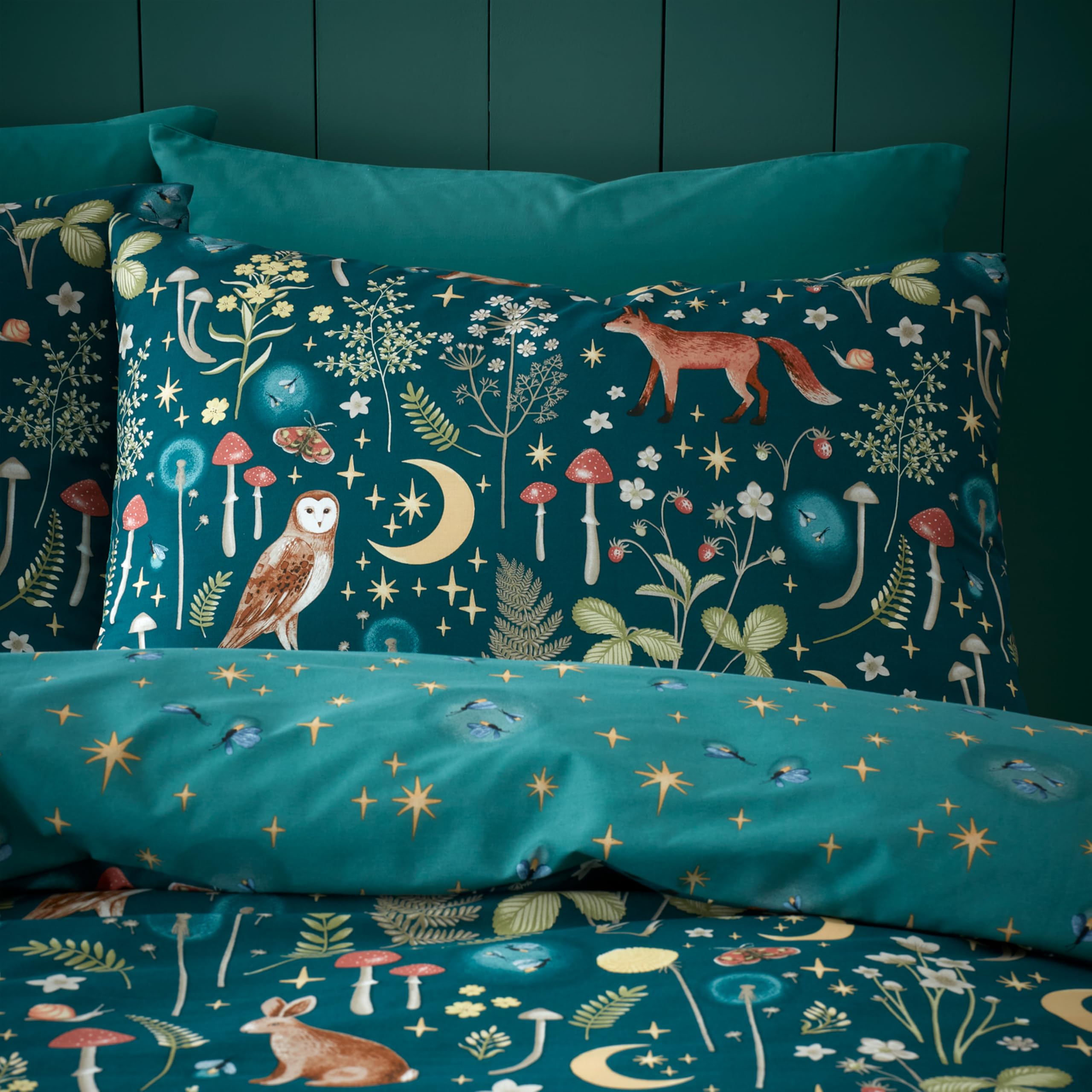 Catherine Lansfield Enchanted Twilight Reversible King Duvet Cover Set with Pillowcases, Forest Green 3