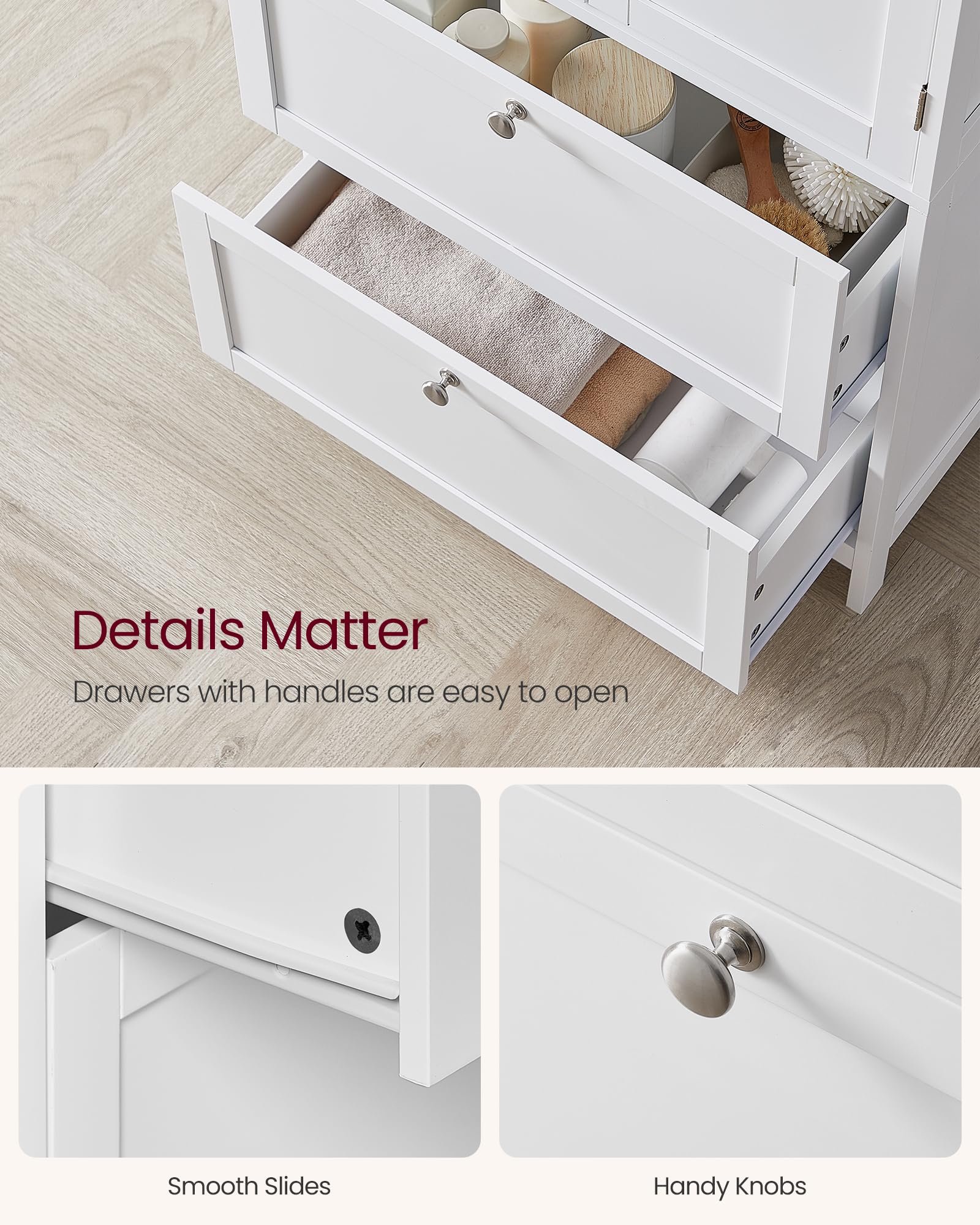 VASAGLE Freestanding Bathroom Storage Cabinet - White | Adjustable Shelf | 30x60x110 cm 7