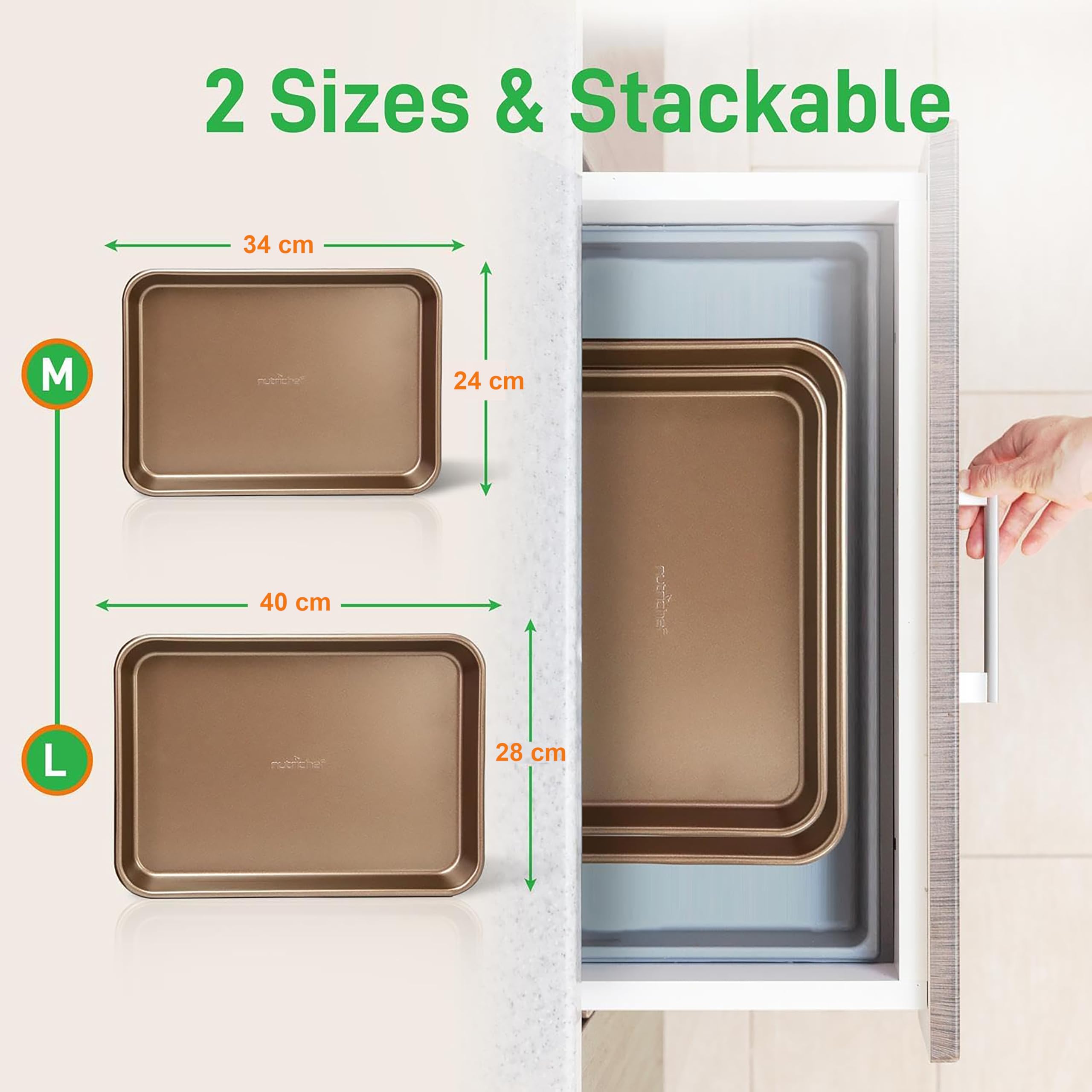 NutriChef Non-Stick Cookie Tray Set - 2-Piece, Carbon Steel, Oven Safe to 445°F 3