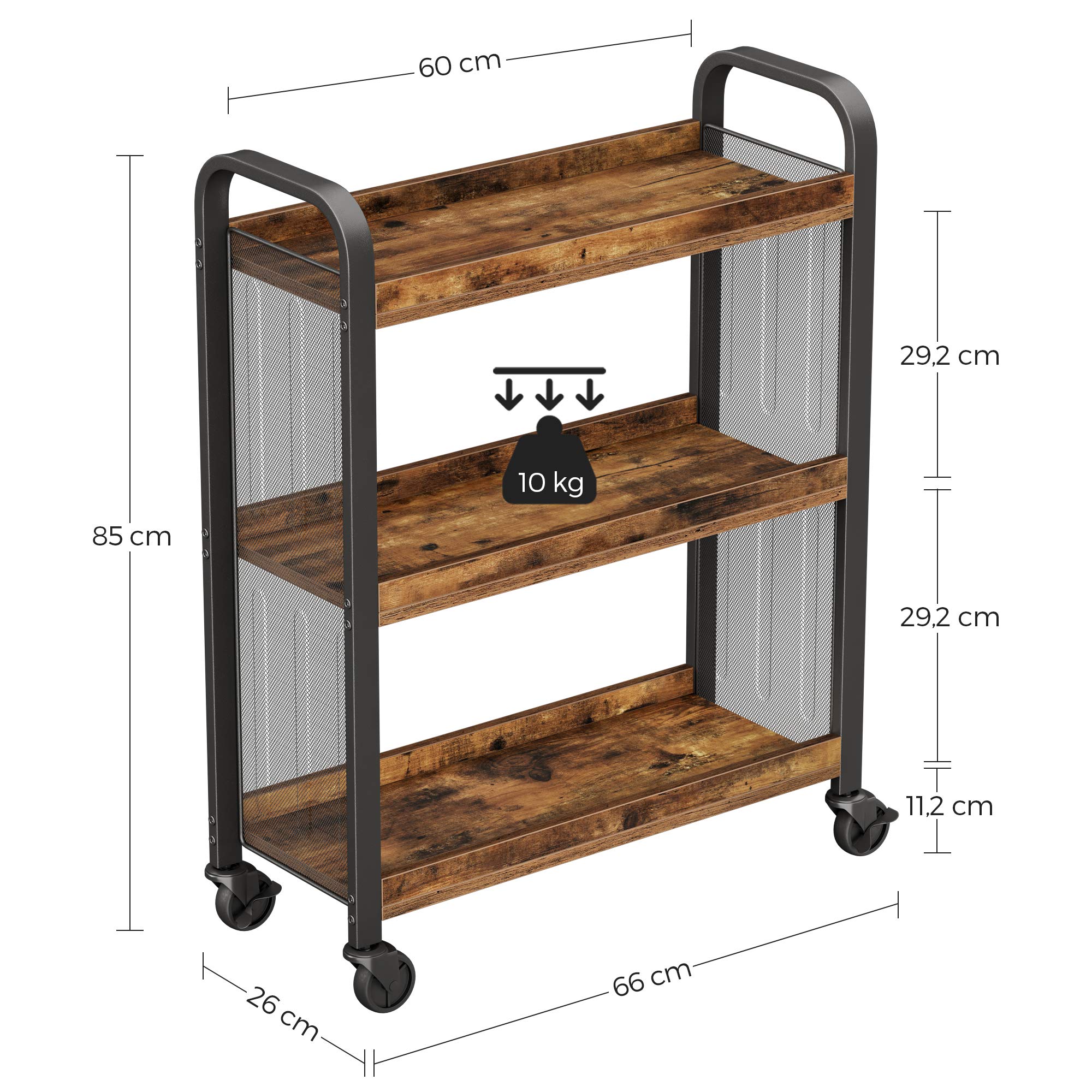 VASAGLE DAINTREE Kitchen Trolley - 3 Shelves, Rustic Brown | 66 x 26 x 85 cm 9