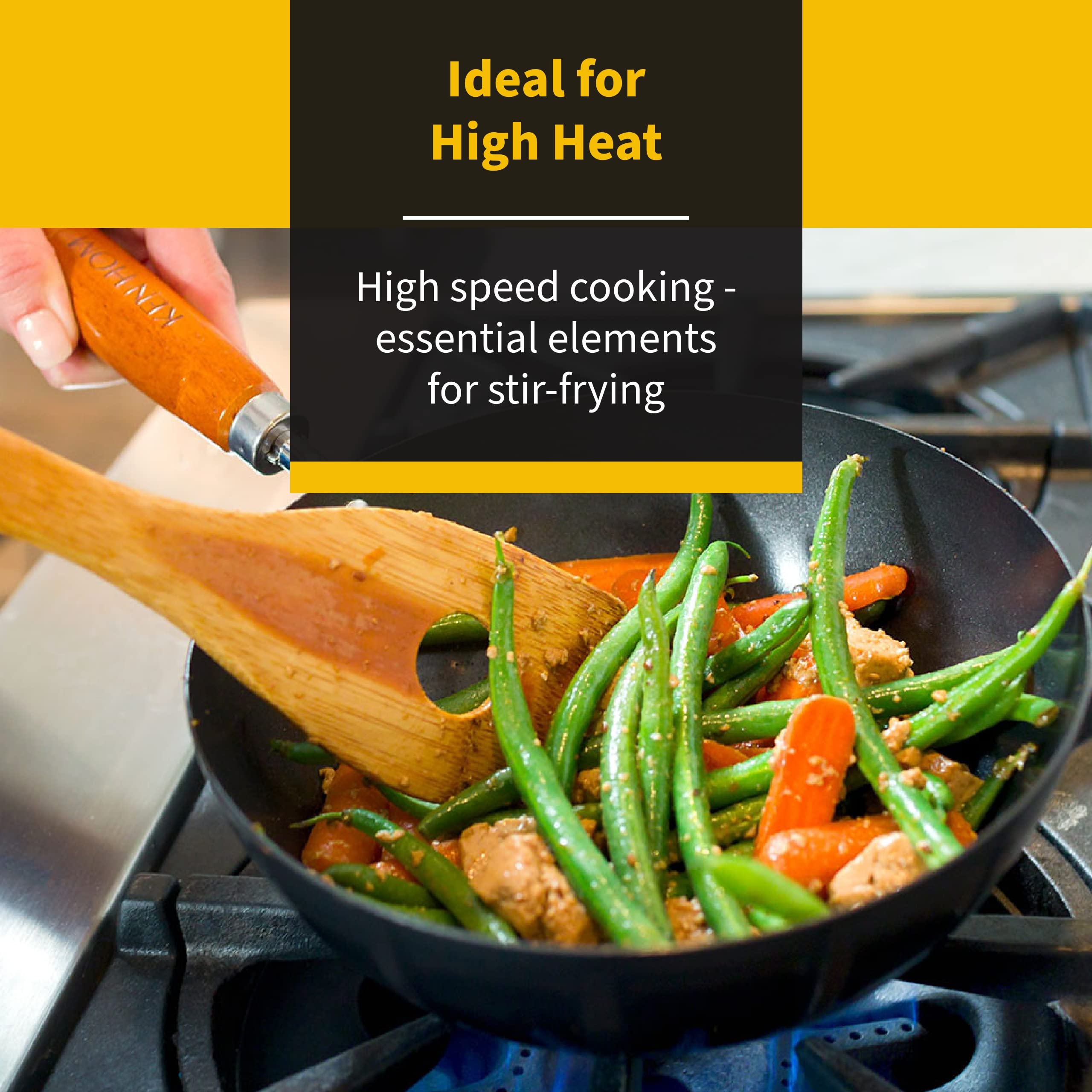 Ken Hom Carbon Steel Wok - 31cm Non-Stick Flat Base for Gas/Electric/Ceramic Hobs 5