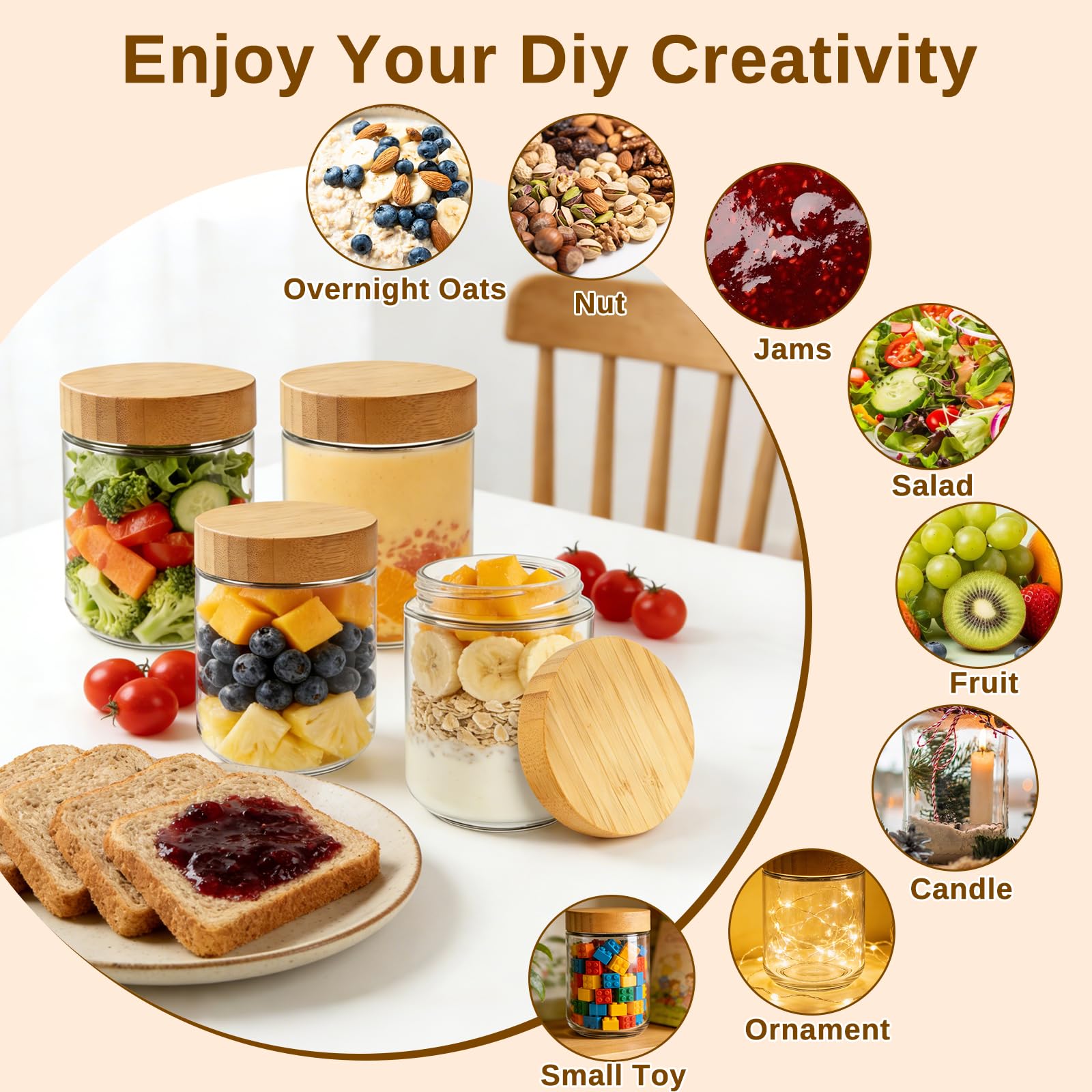 MOXYOY Overnight Oats Jars with Lids - 4 Pack Glass Containers, Airtight & Leakproof | 500ml 7