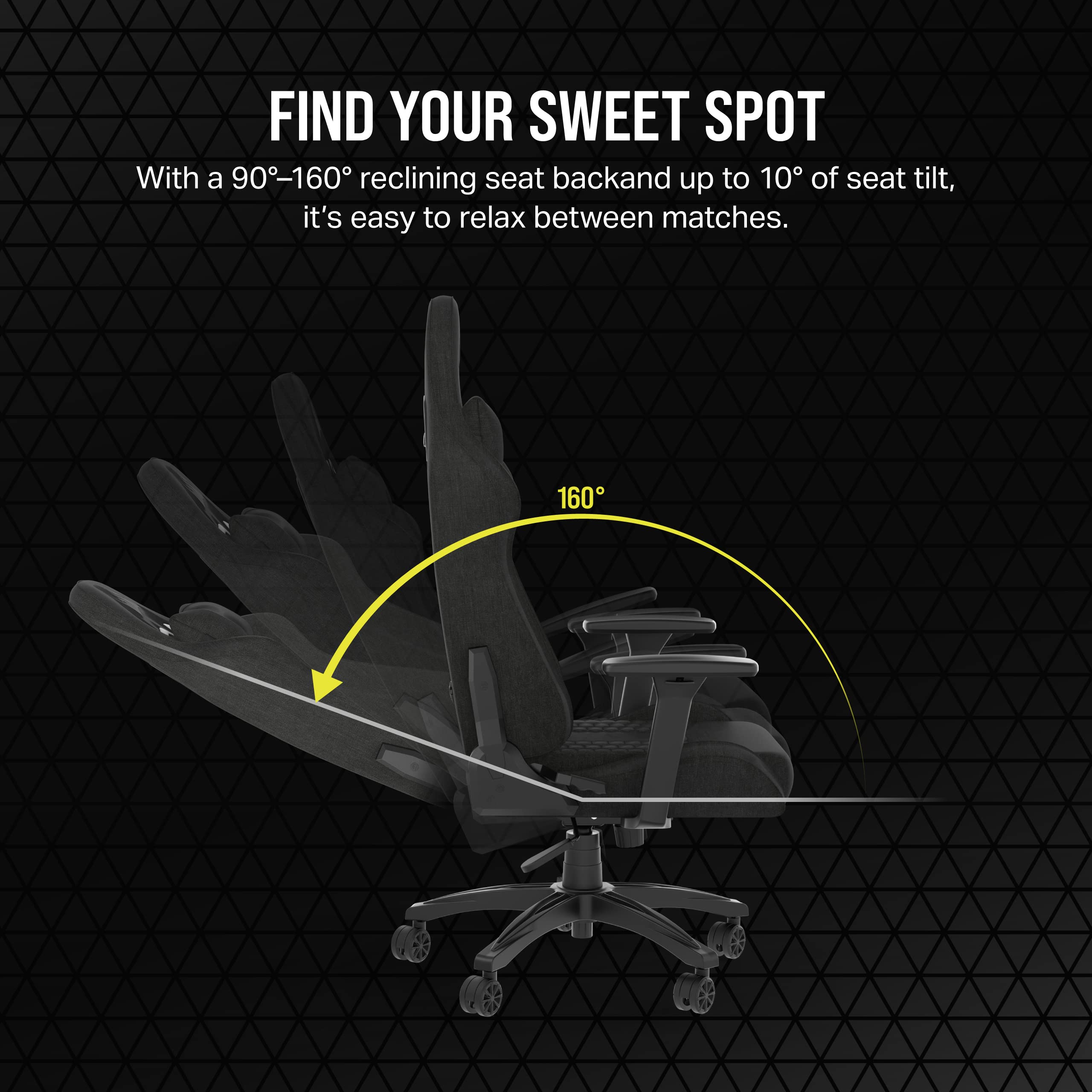 Corsair TC100 RELAXED Gaming Chair - Fabric, Black | Adjustable Height | 90-160° Recline 7