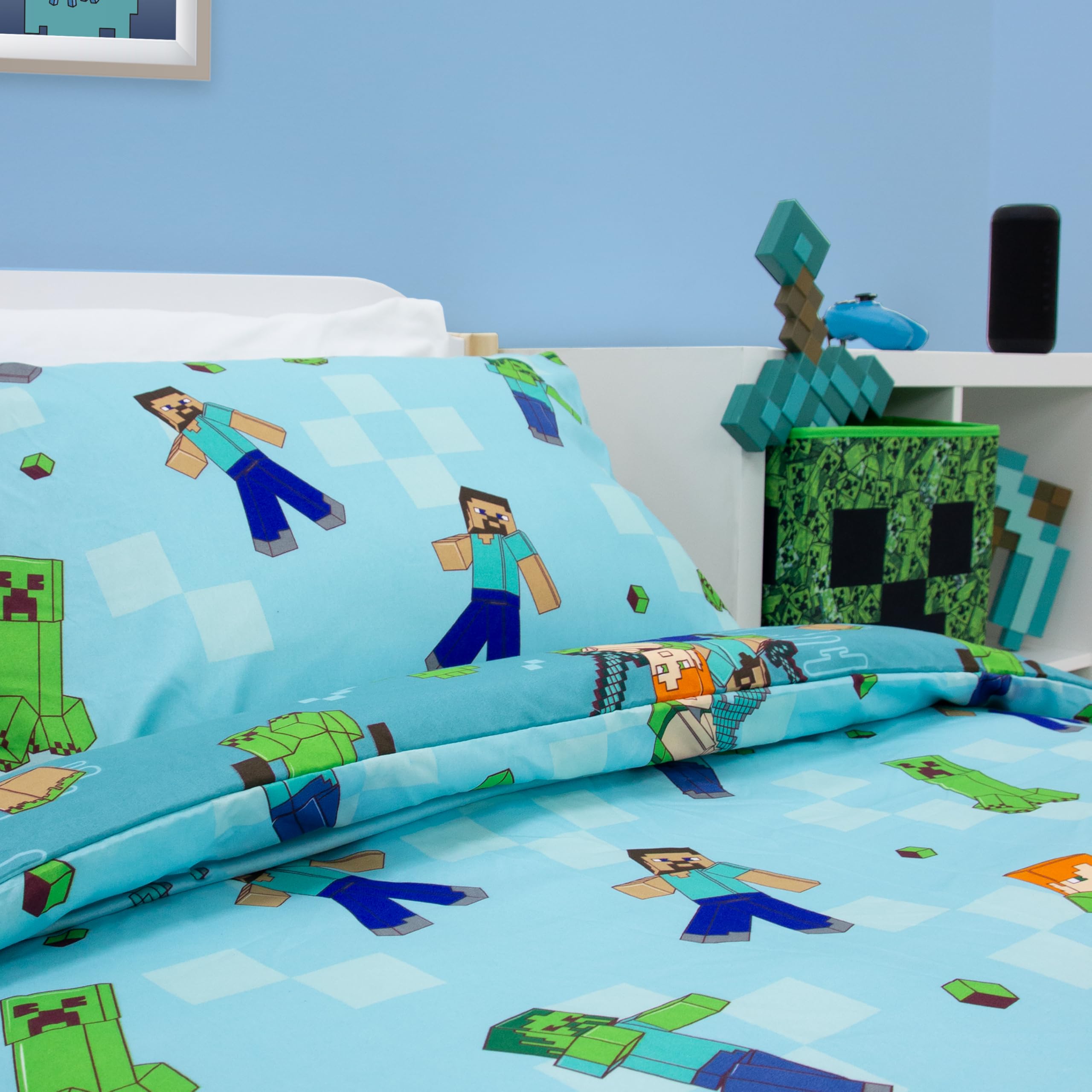 Minecraft Official Single Duvet Cover Set | Reversible Level Up Design | 135cm x 200cm 8