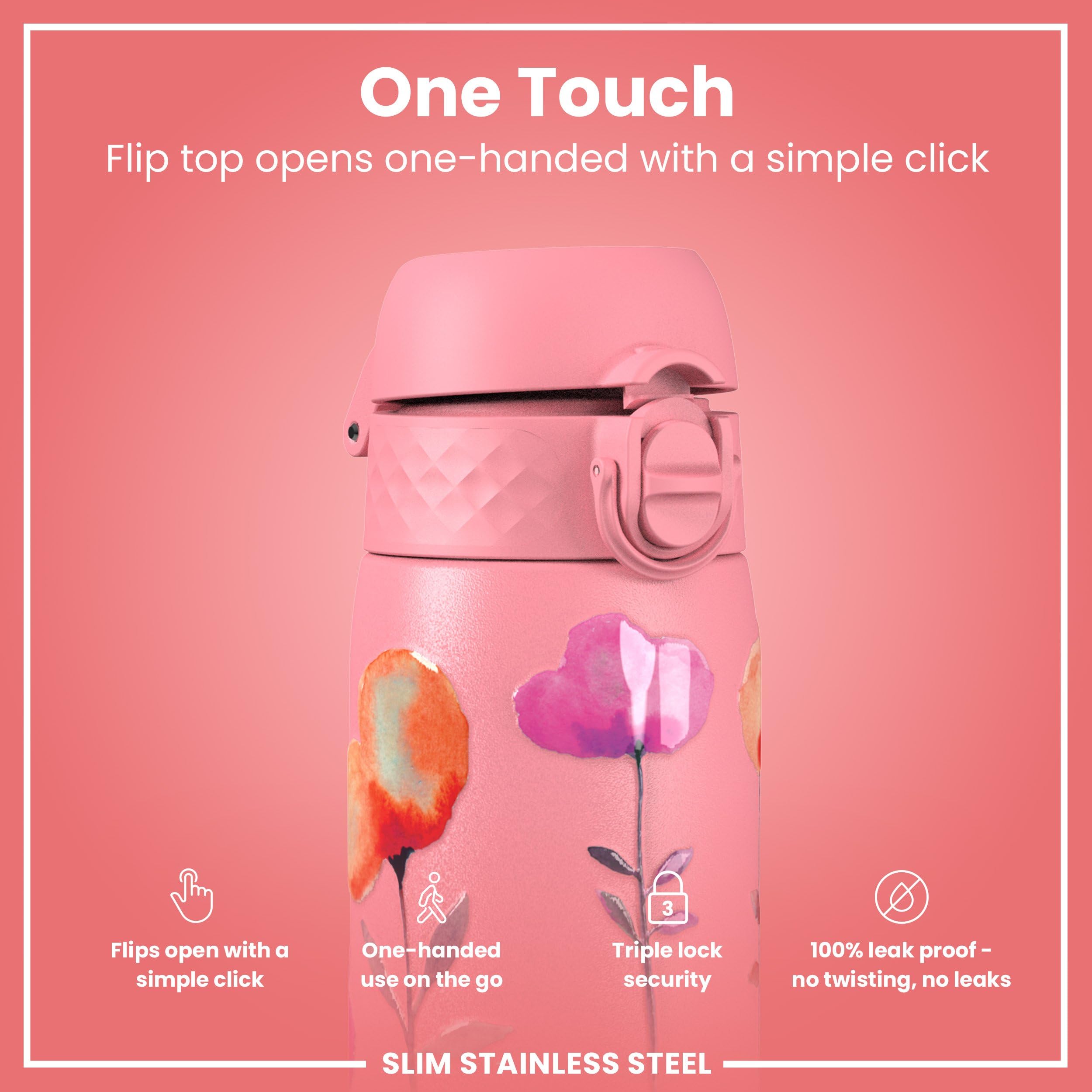 Ion8 Steel Water Bottle - 600 ml | Leak Proof | Flip Top | Flowers 5