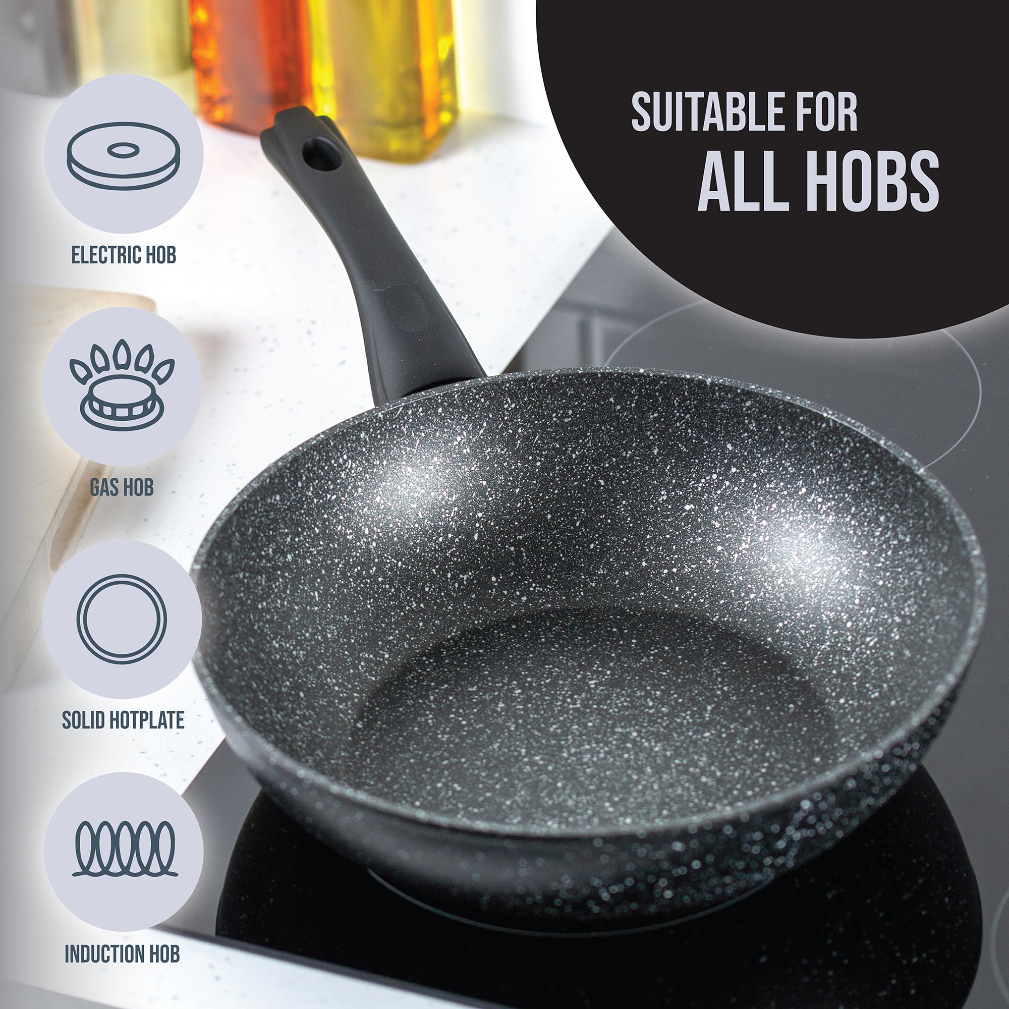 Blackmoor 66160 Classic 28cm Non-Stick Induction Wok | Forged Aluminium Base | Black Marble Effect 5