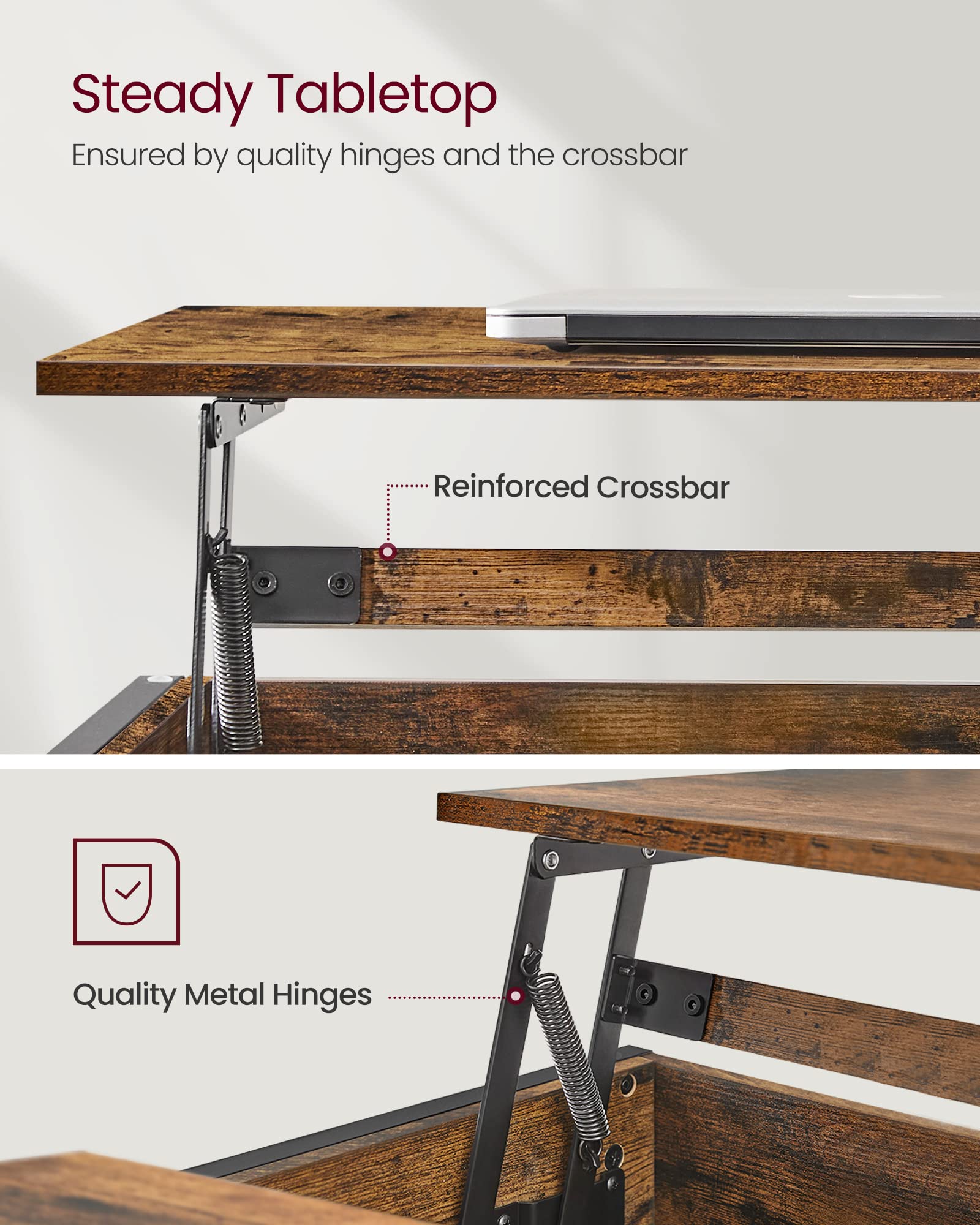 VASAGLE Lift-Top Coffee Table with Hidden Storage | Industrial Style | 60x100x52 cm 6