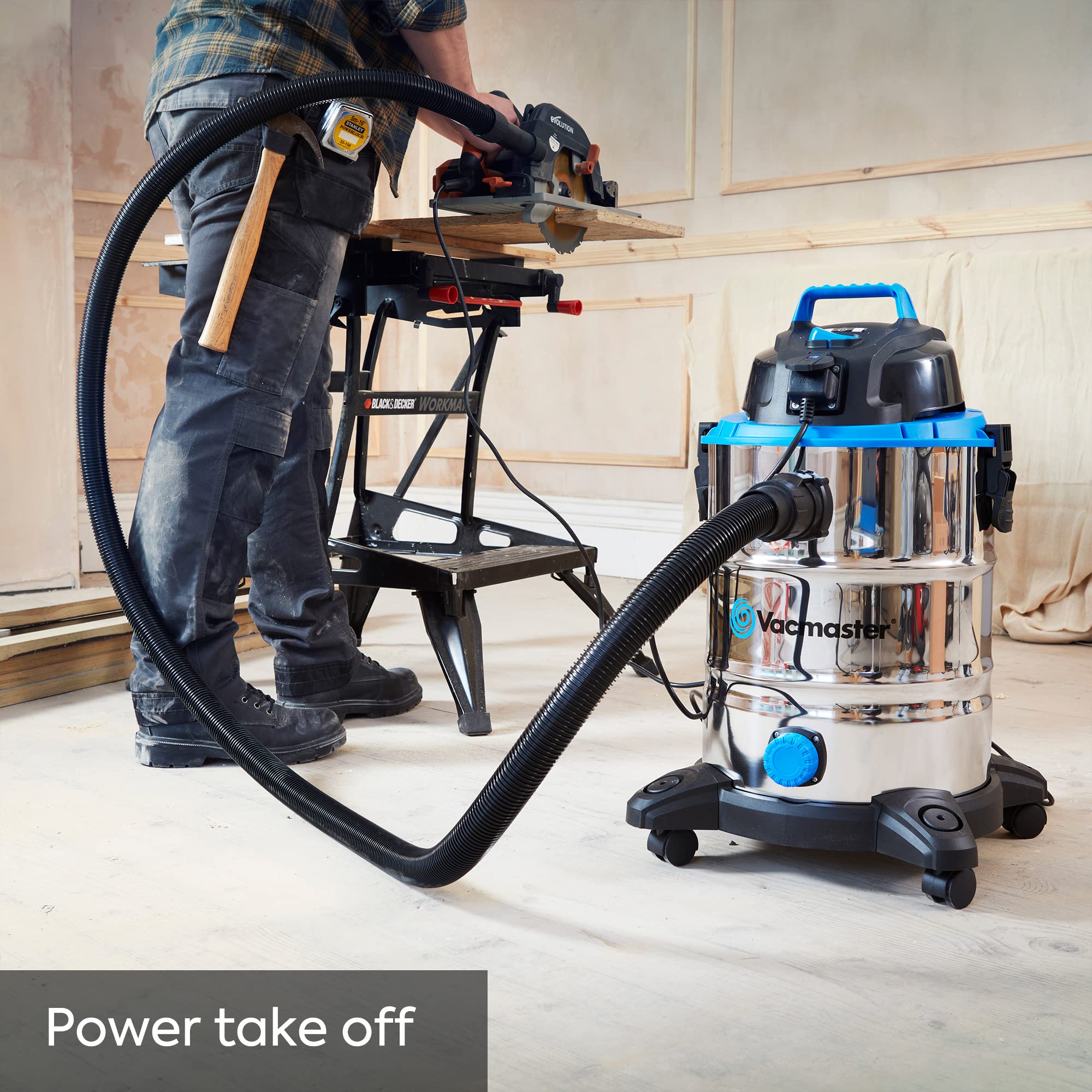 Vacmaster Power 30 Wet-Dry Vacuum Cleaner with Power Take Off Socket | 30L Stainless Steel Tank | 1500W Motor 3