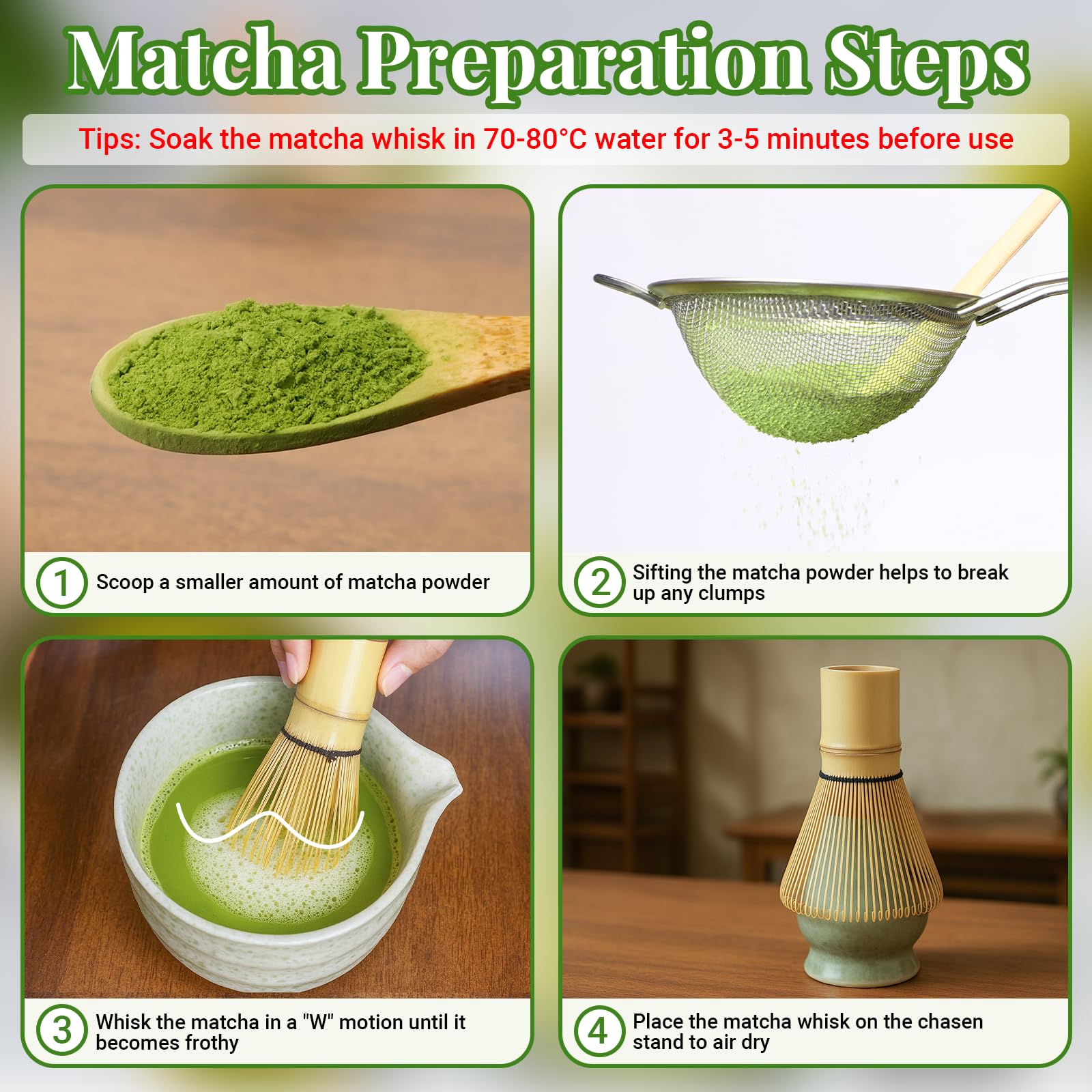 Alyvisun Bamboo Matcha Whisk with 76 Prongs - Handcrafted Chasen for Smooth Foam | Brown 4