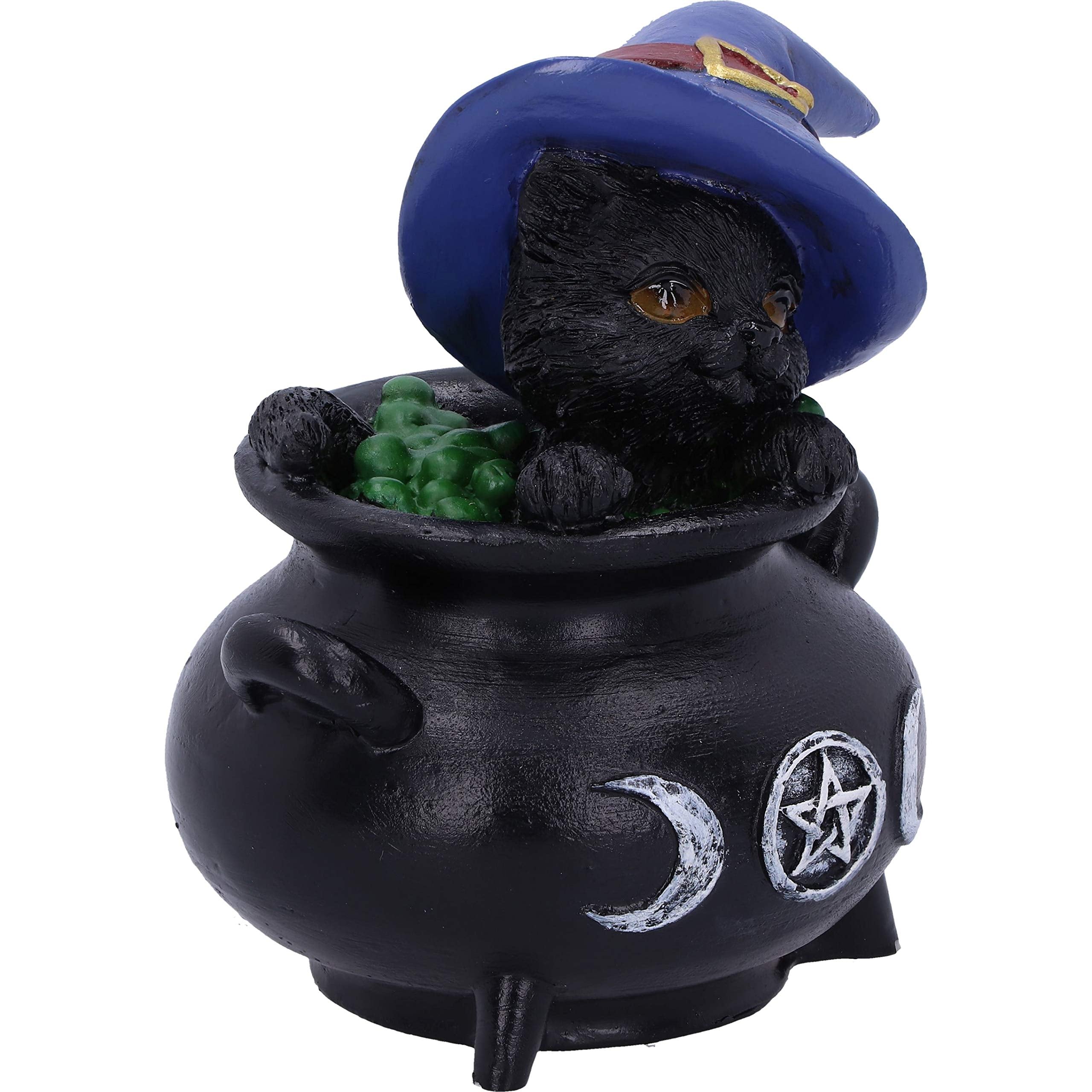 Nemesis Now Hubble and Bubble Witches Familiar Black Cat and Cauldron Figurines, 8cm 6