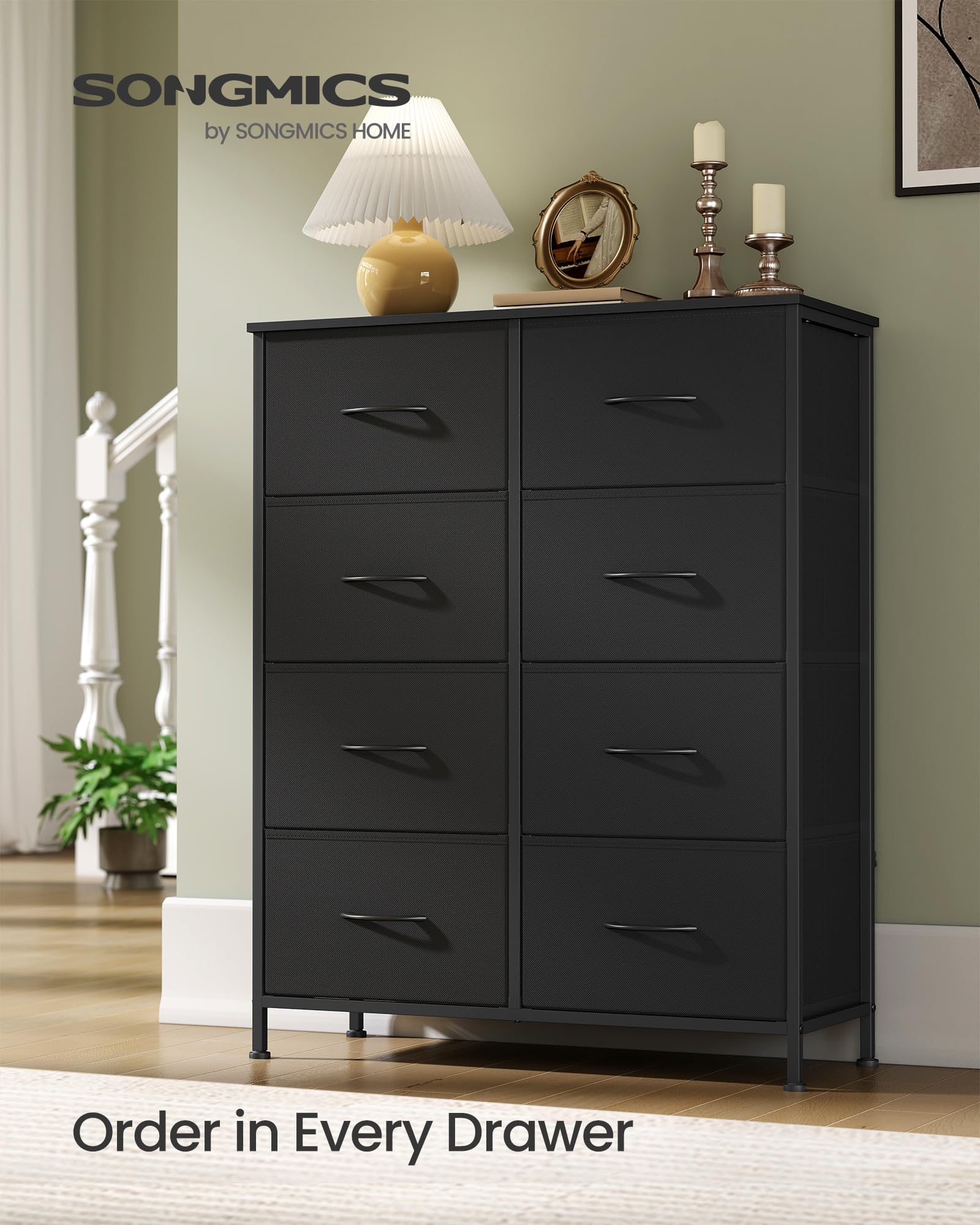 SONGMICS Chest of Drawers - 8 Fabric Drawers Storage Unit | Steel Frame | Ink Black/Ebony Black 3