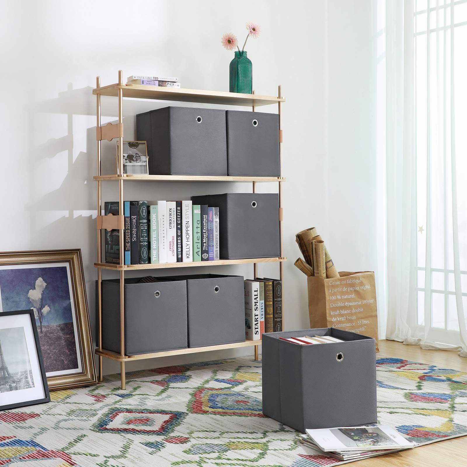 SONGMICS RFB02G-3 Storage Boxes - Set of 6 Folding Fabric Cubes | 30x30x30 cm | Grey 4