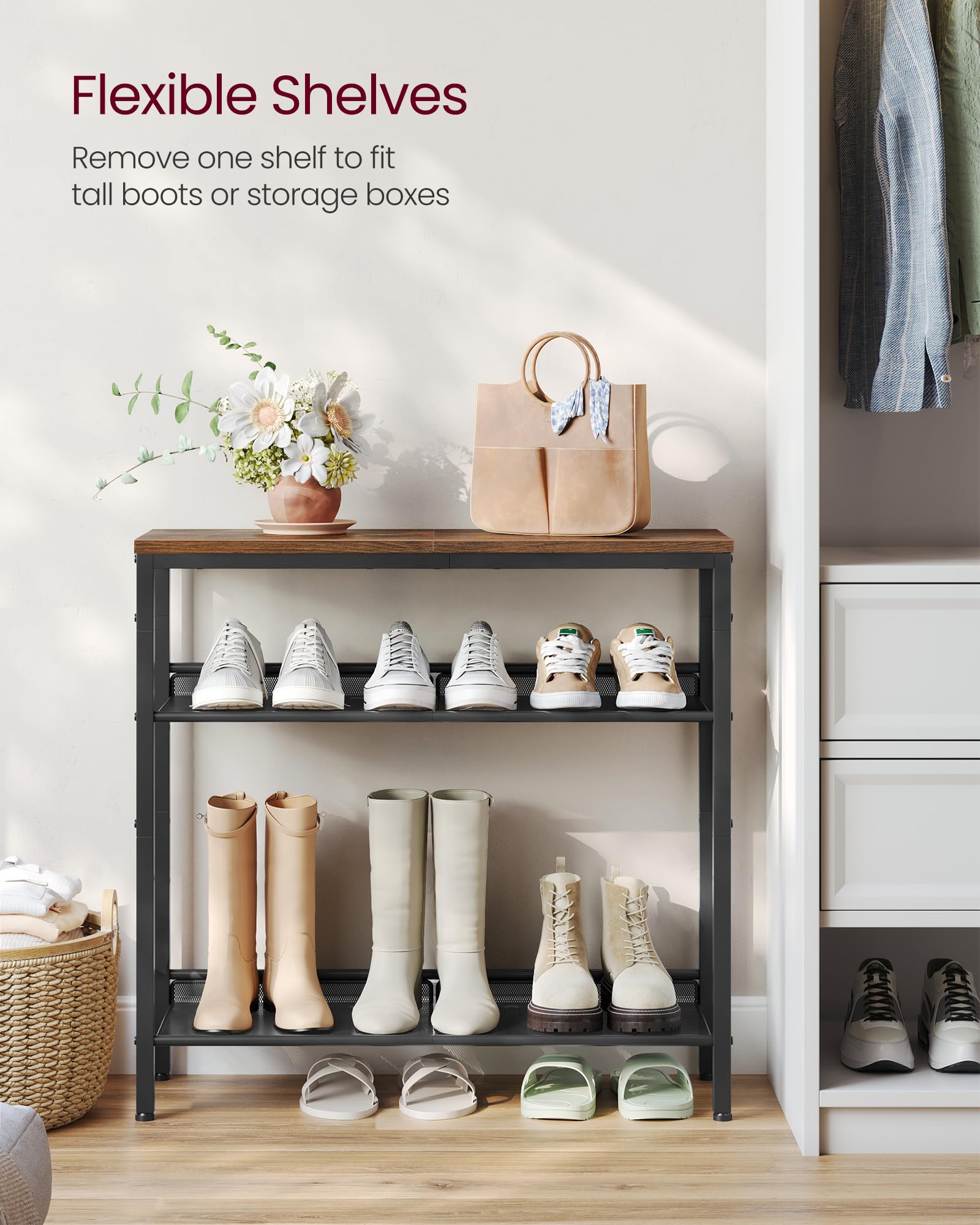 VASAGLE 4-Tier Shoe Rack - Rustic Industrial Design | Adjustable Shelves | 73cm Height 5
