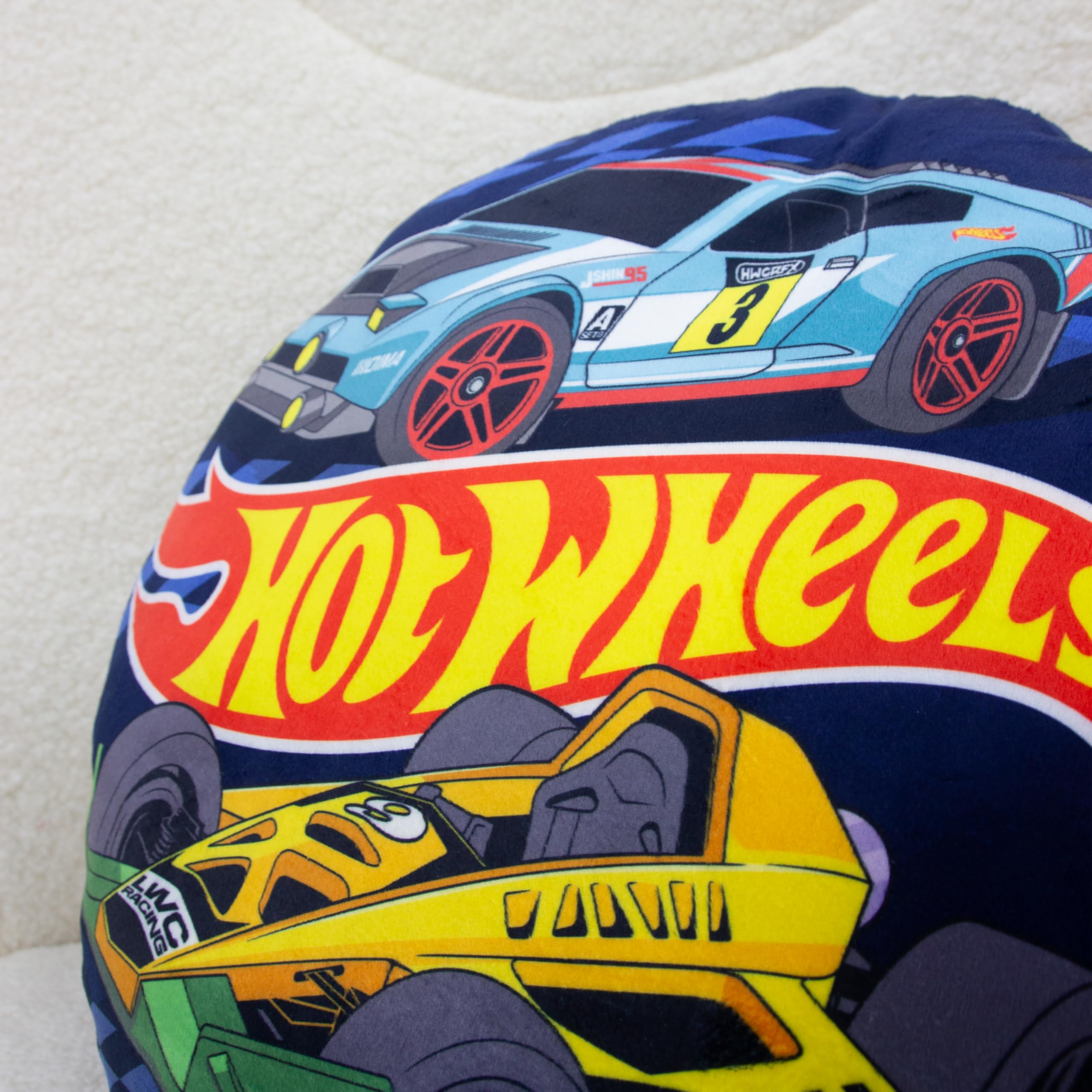 Character World Hot Wheels Officially Licensed Shaped Round Cushion | 40cm x 40cm | Reversible 7