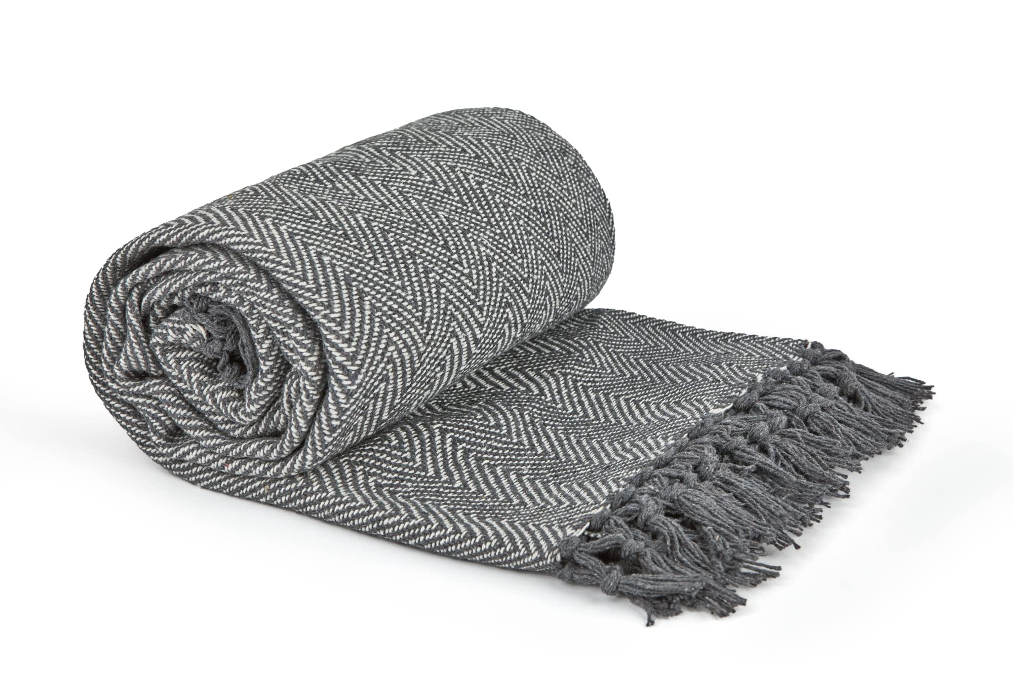 Emma Barclay Herringbone Throw Blanket - 100% Recycled Cotton | Silver Grey | 50x60 Inches (127x152cm) 1