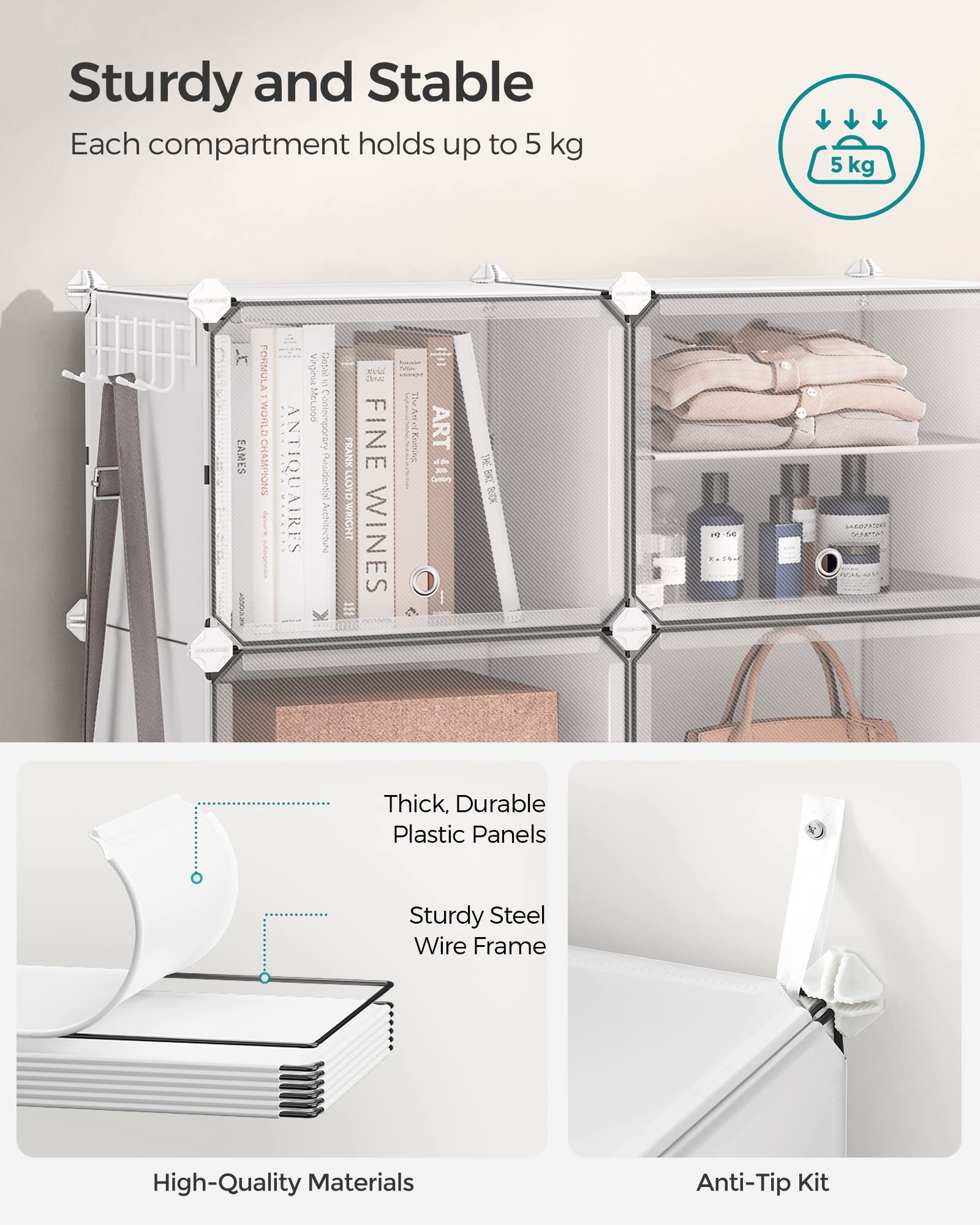 SONGMICS Modular Interlocking Shoe Rack - 10 Slots | Steel Frame & Plastic Panels | White 5