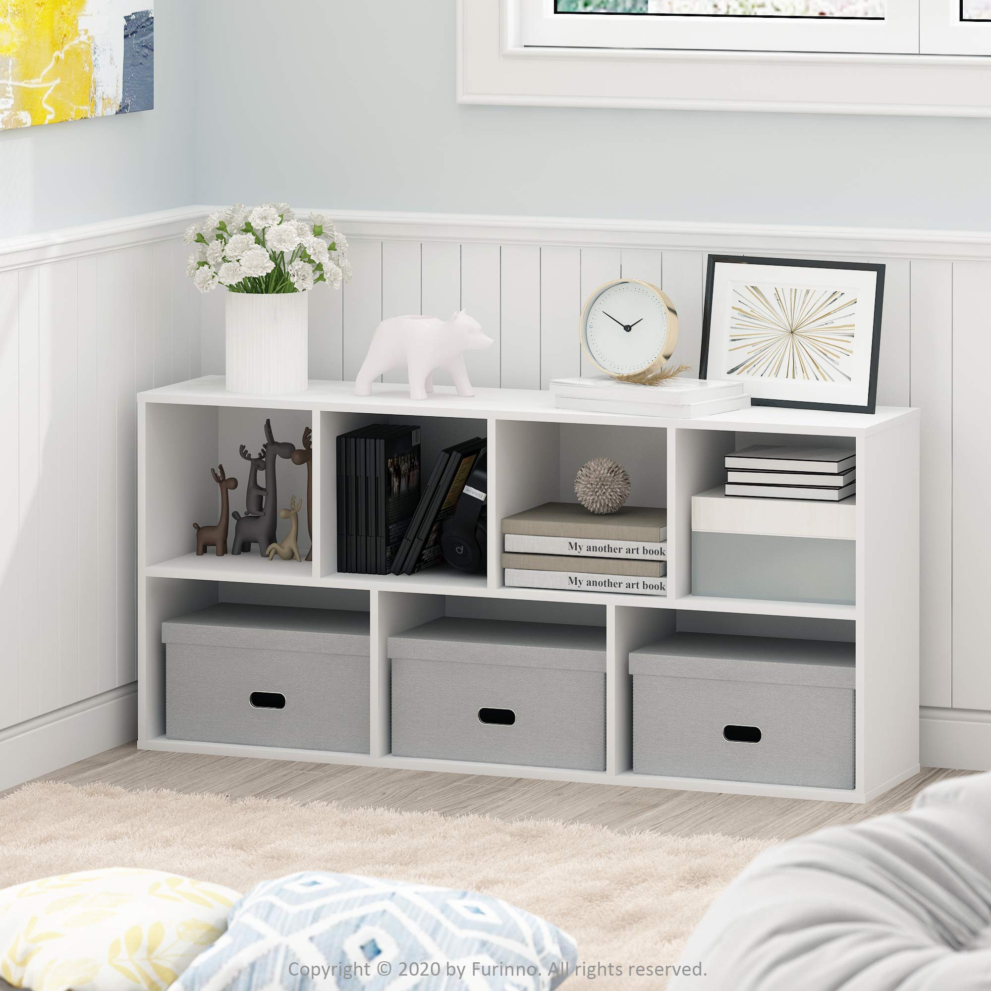 Furinno LUDER 7-Cube Book Shelf - White Engineered Wood | 49.5cm W x 105.9cm H | Freestanding 2