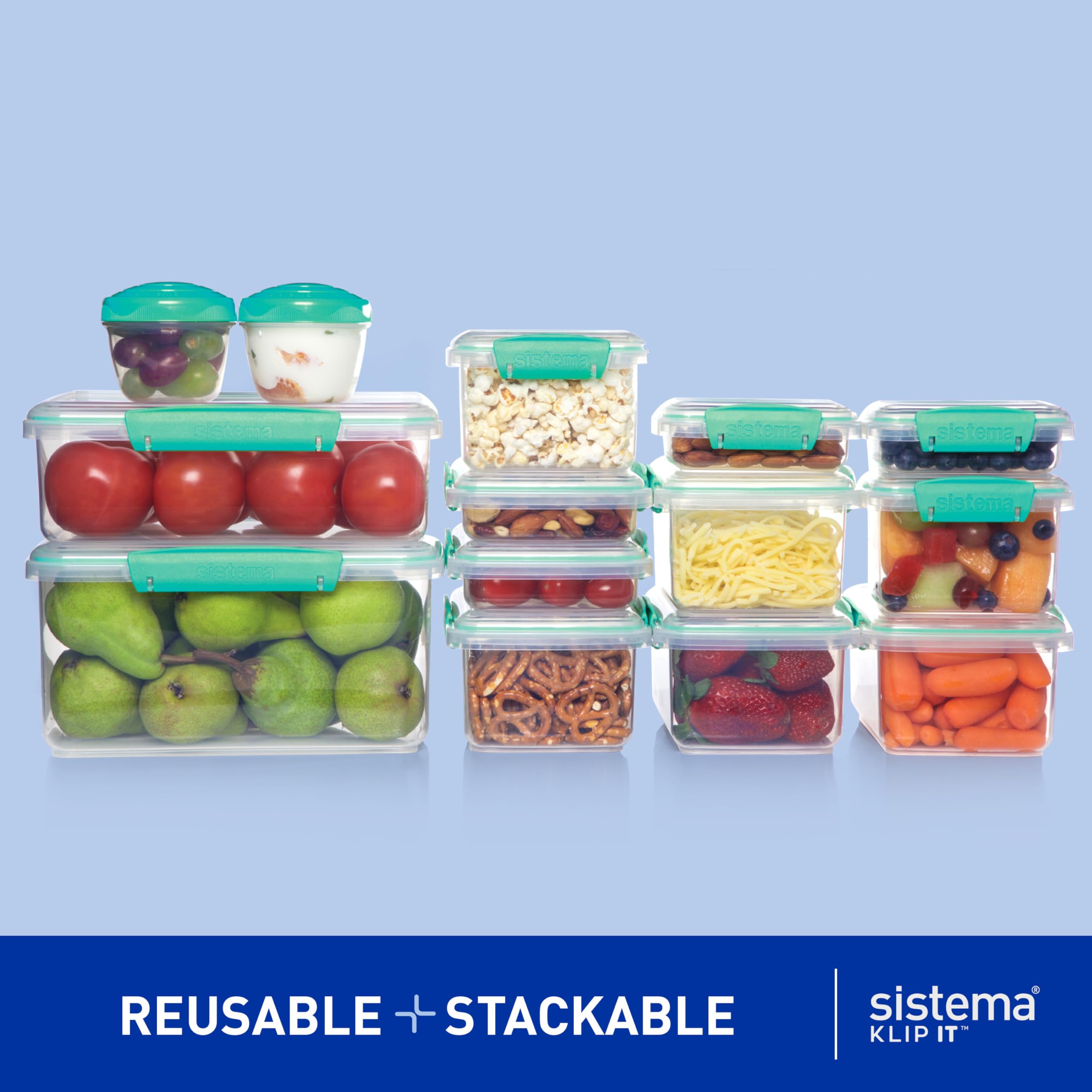 Sistema KLIP IT Food Storage Containers - 28 Piece Airtight & Stackable Set | Teal Plastic 4