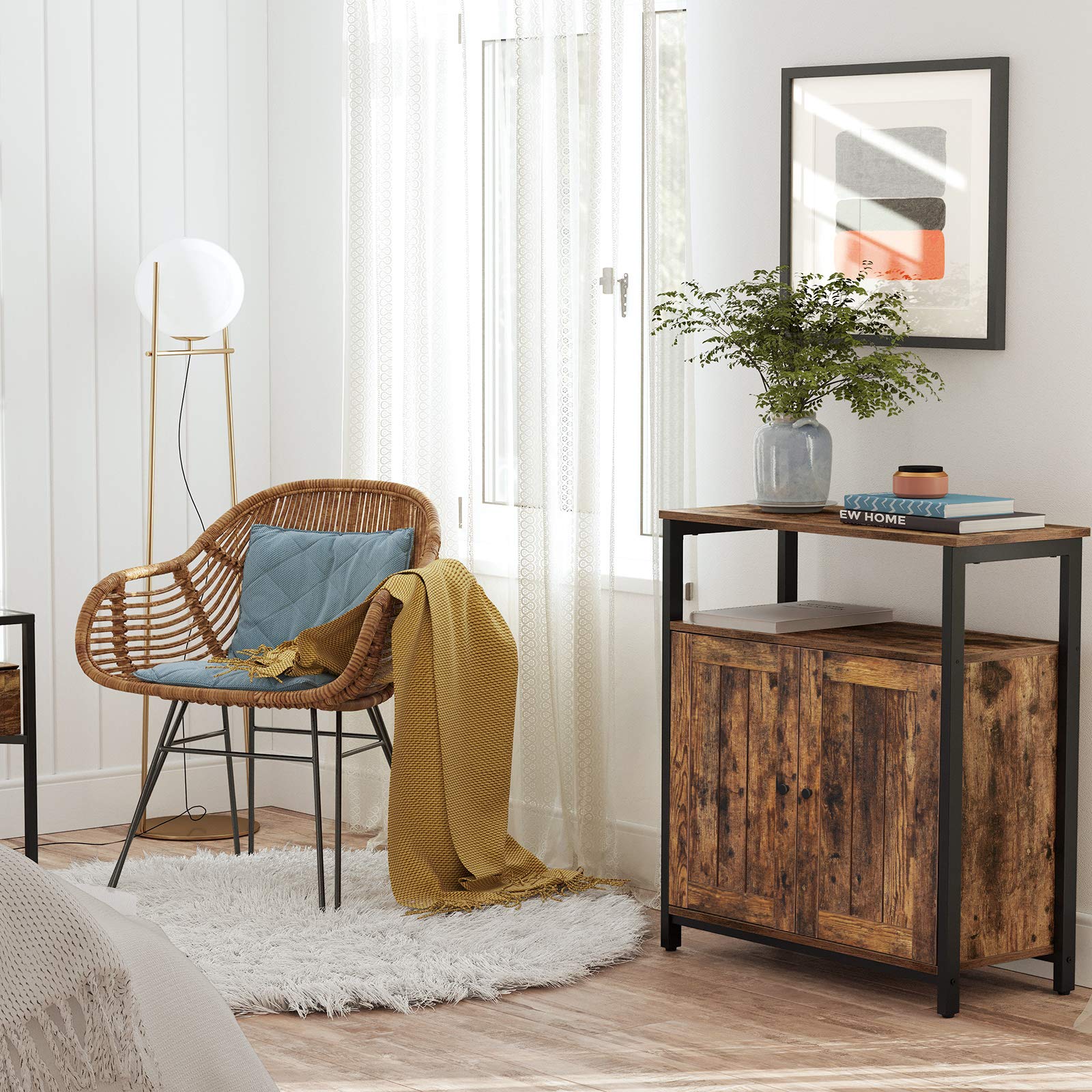 VASAGLE Storage Cabinet - Industrial Style Sideboard | Rustic Brown & Black | Adjustable Shelves 5
