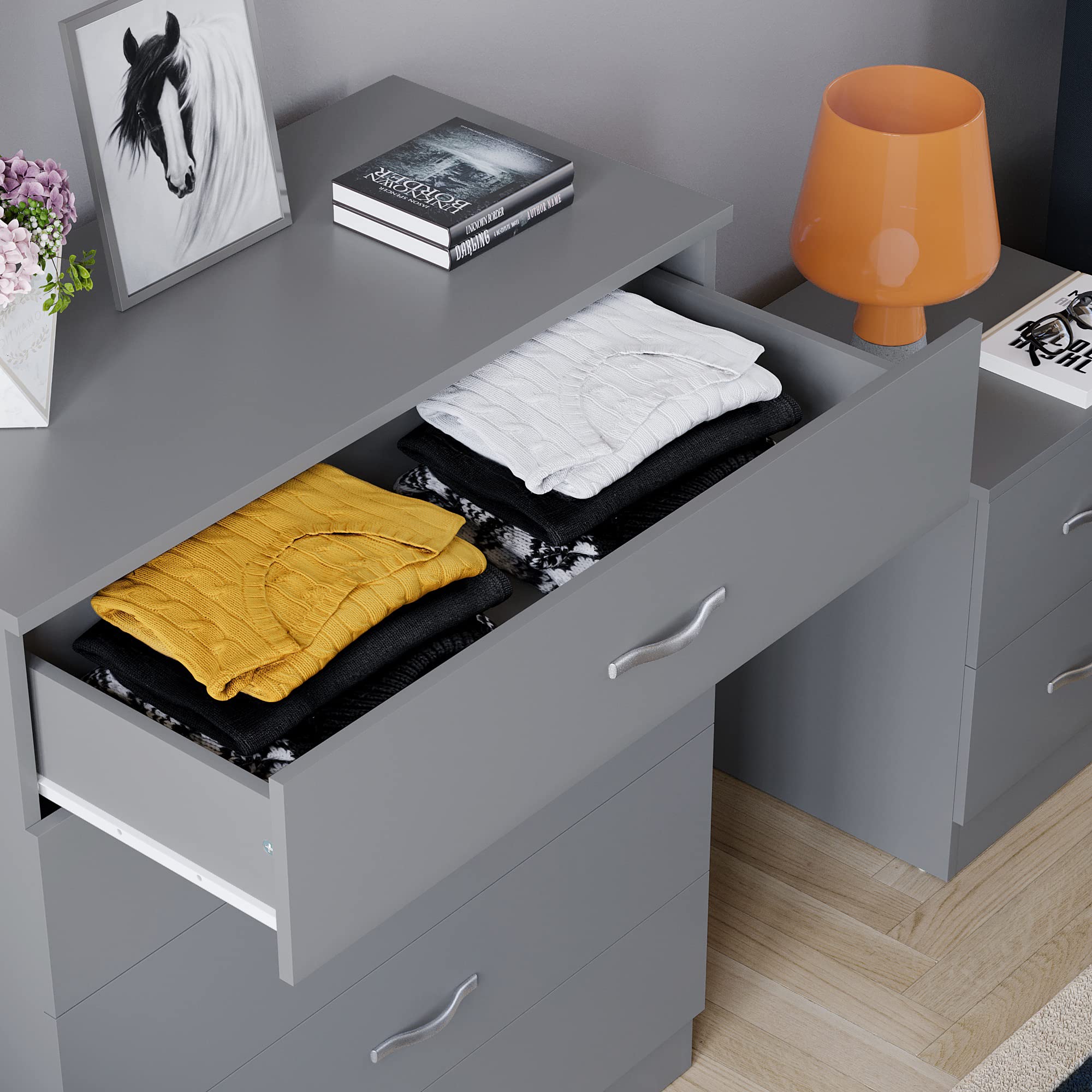 Vida Designs Riano 5 Drawer Chest of Drawers - Grey | Metal Handles & Runners | MDF/Chipboard Construction 5