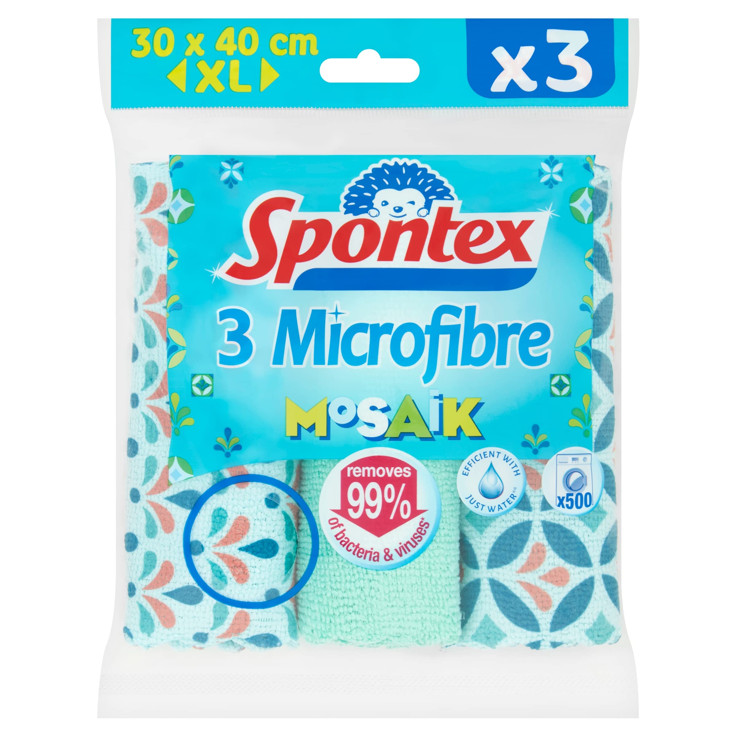 Spontex Magic Effect Microfibre Cleaning Cloths - 3 Count XL | 40 x 30 cm | Removes 99% Bacteria 1