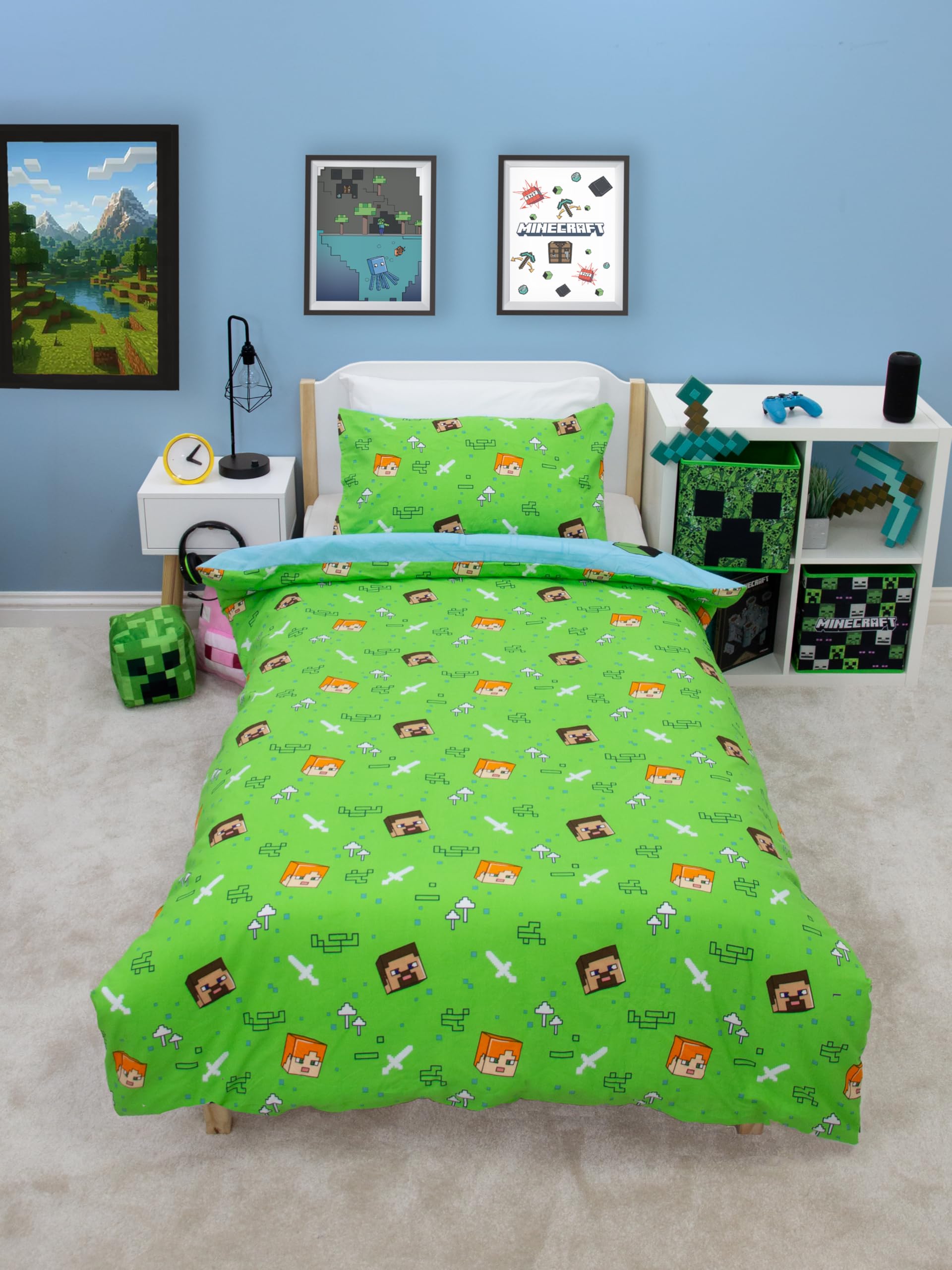 Character World Minecraft Reversible Single Duvet Cover Set | Polycotton Mix | UK Size 6