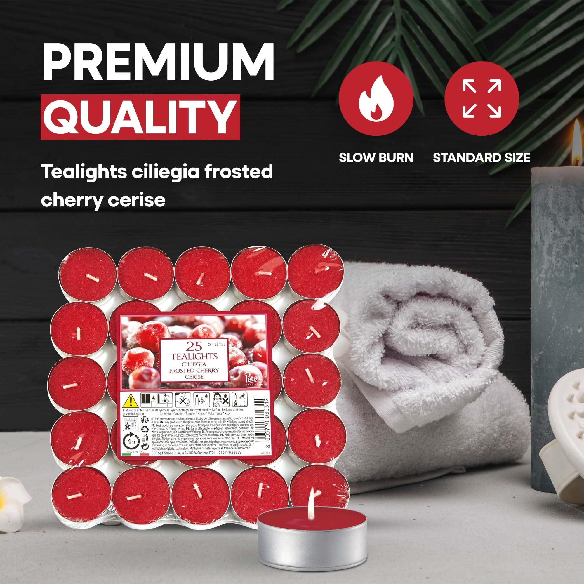Price's Petali Scented Tealights - Frosted Cherry Scent | 25 Pack | 4 Hour Burn Time 5
