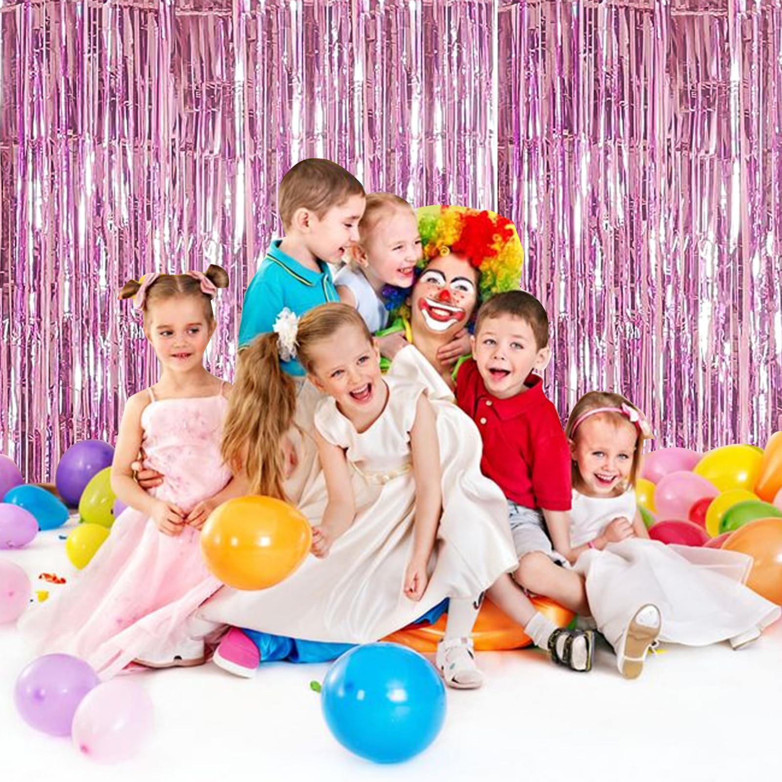 ASelected 6 Pack Pink Tinsel Foil Fringe Curtains - 1x2M Metallic Backdrop for Parties 6