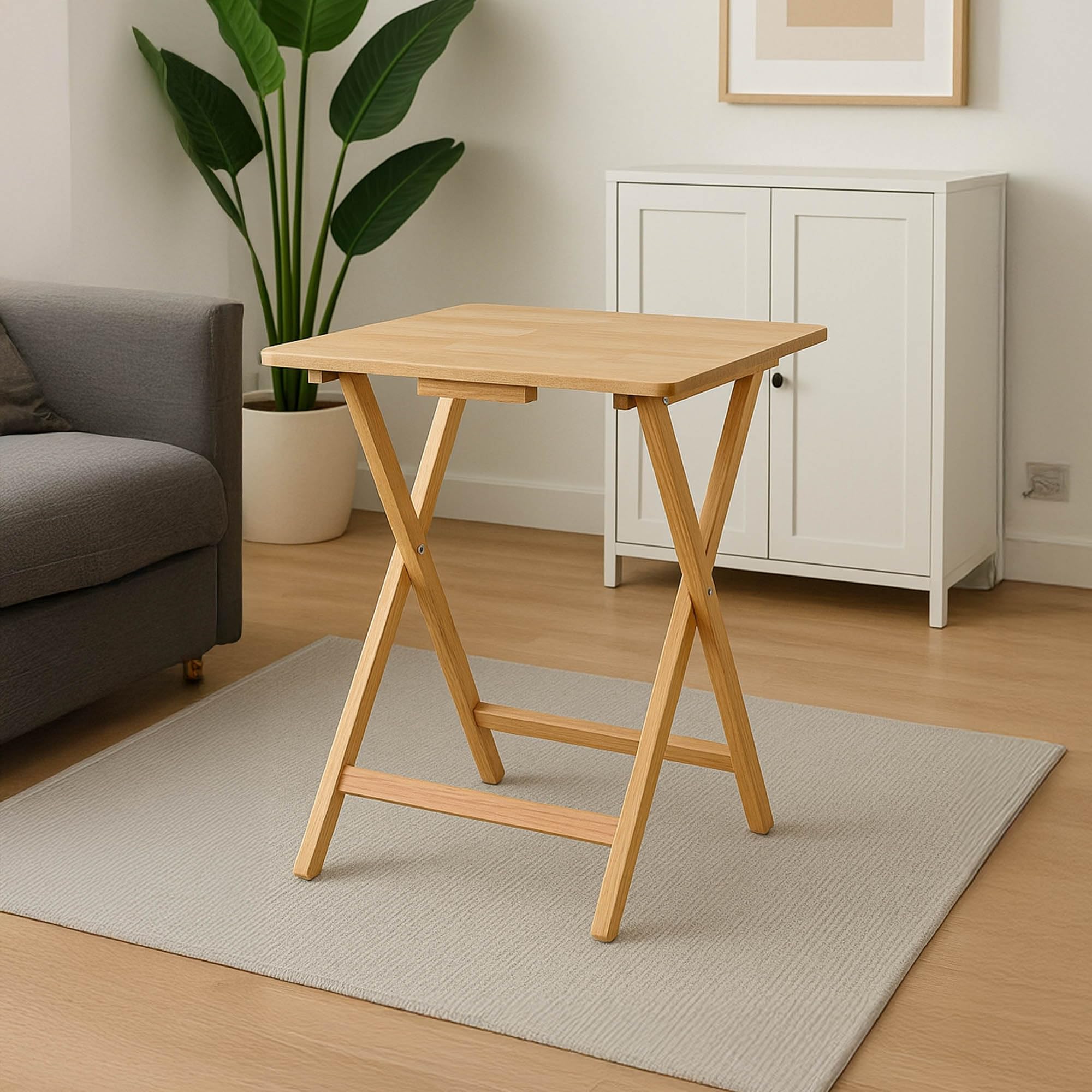 Home Vida Folding Snack Table - Pine Wood | Natural Finish | Foldable Design 4