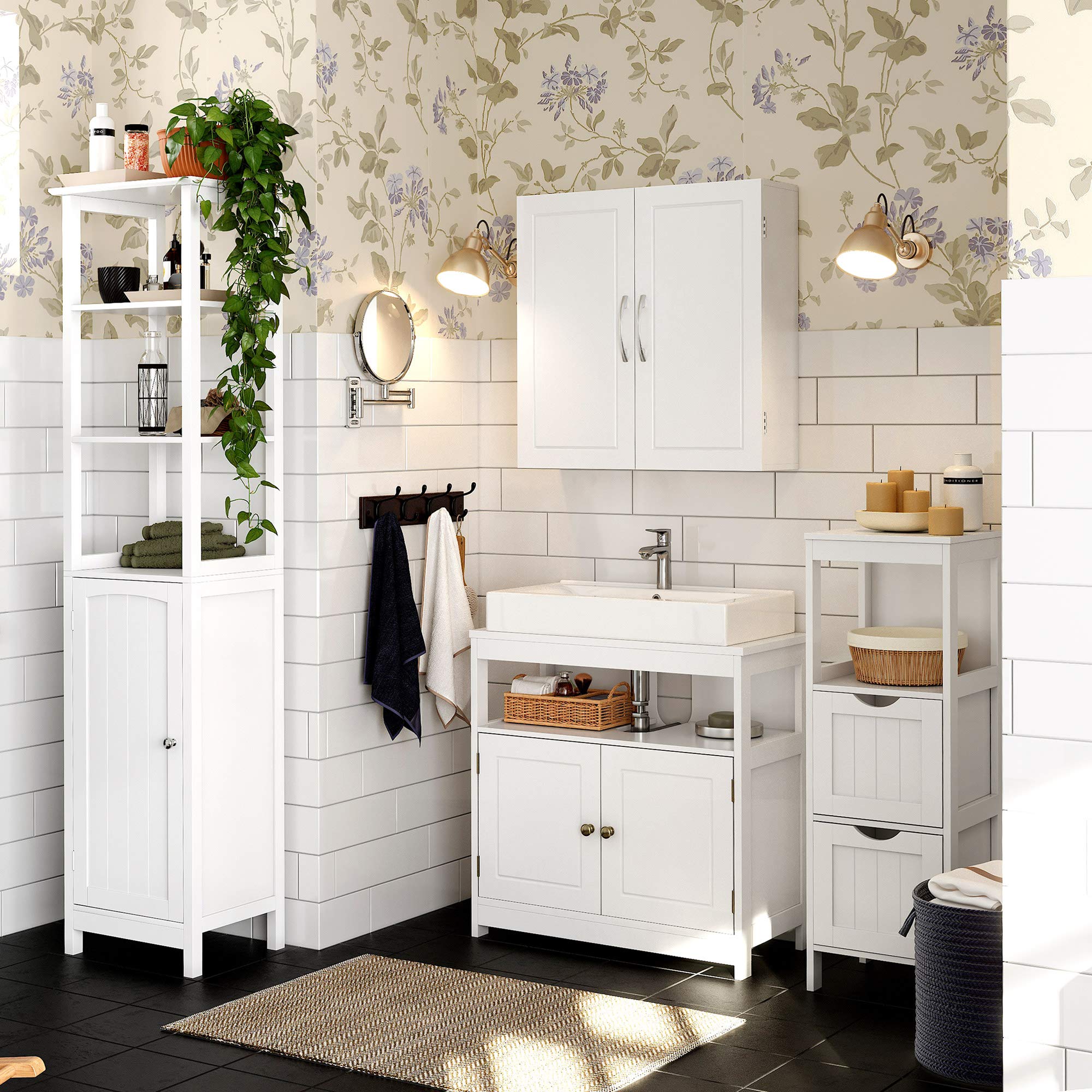 VASAGLE Bathroom Wall Cabinet - Cloud White | Adjustable Shelves | Wall-Mounted Storage | 60x18x60 cm 2