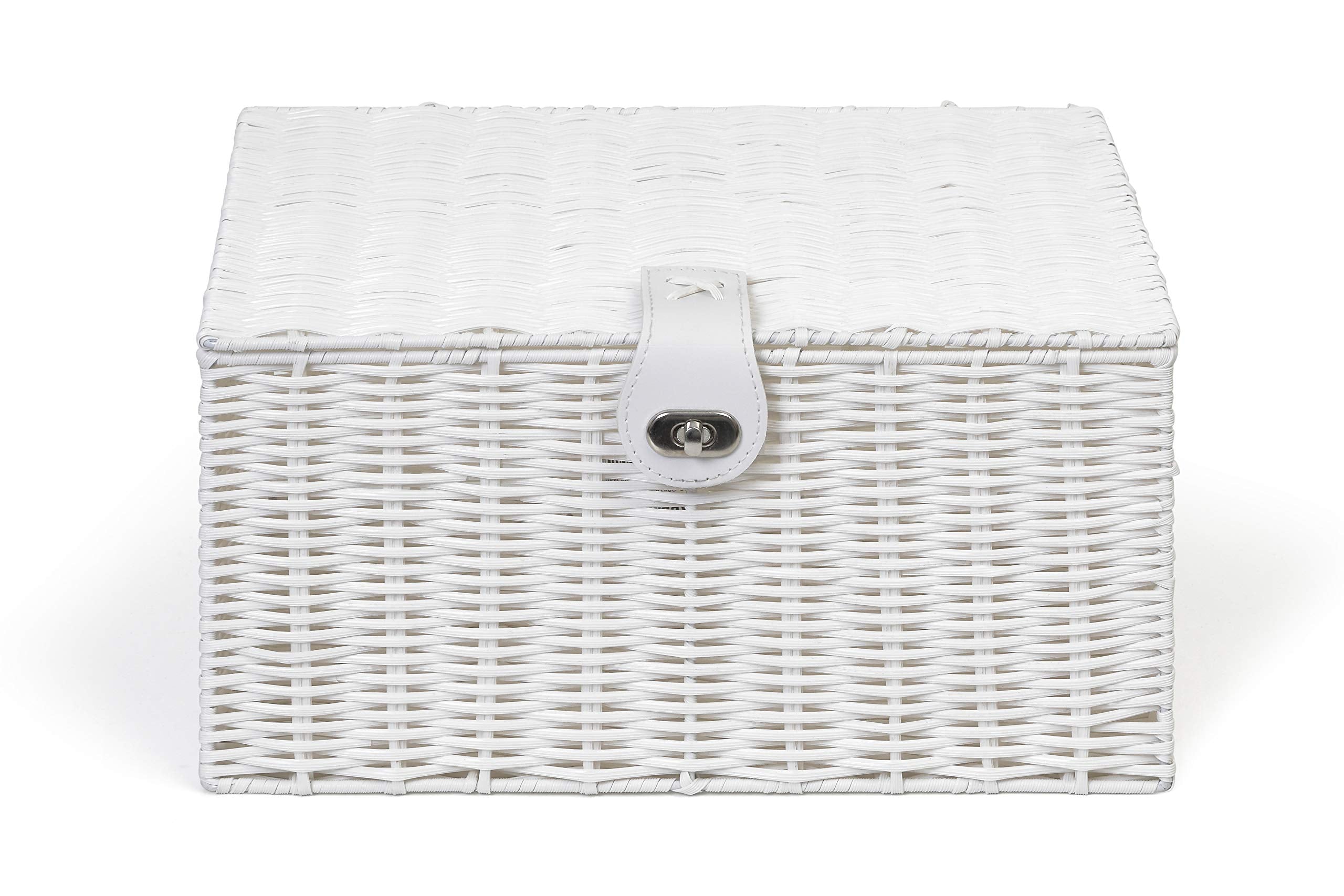 ARPAN Large White Resin Woven Shelf Basket with Lid and Lock | W36cm x D28cm 5