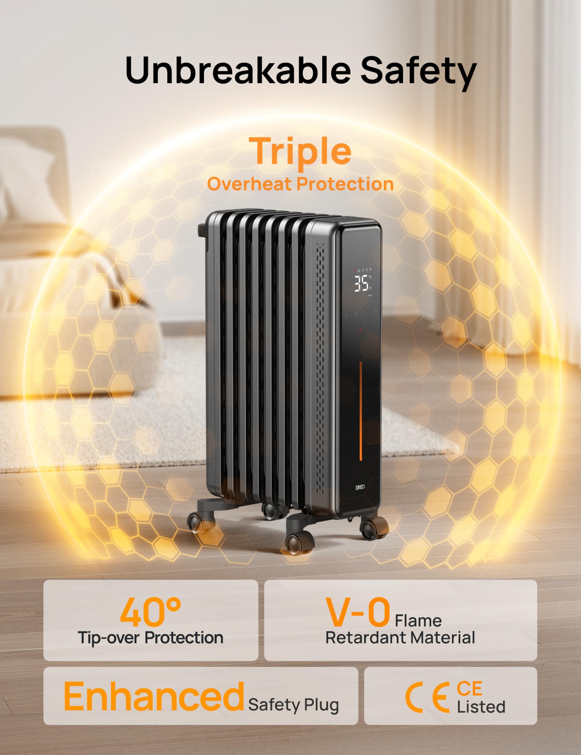 Dreo 9 Fin Oil Filled Radiator Heater - 2000W Silent Electric Heater for Large Rooms | Grey 3