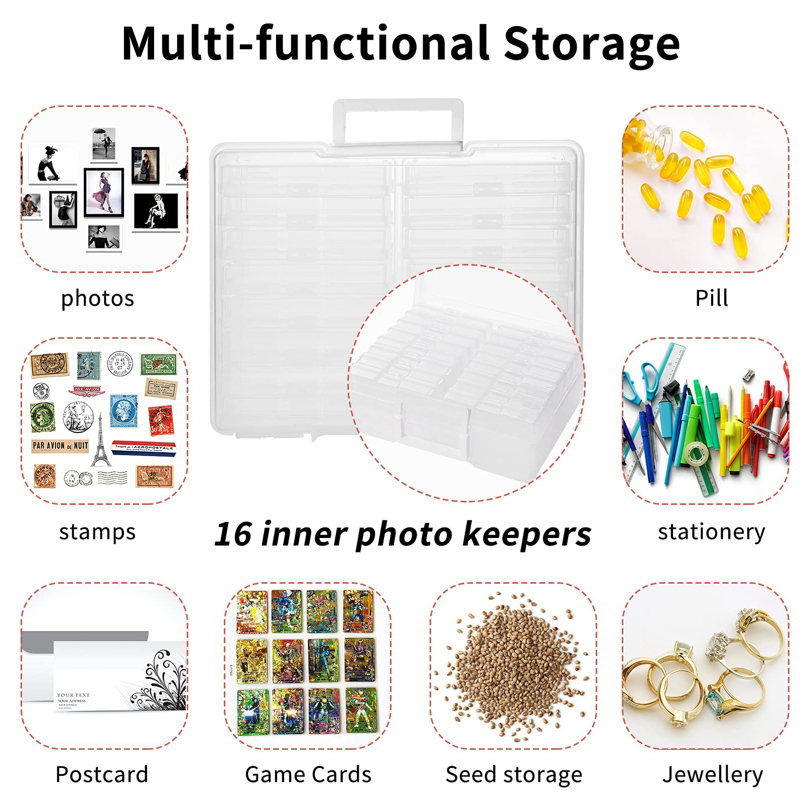 Zuvo Plastic Photo Storage Box - 16 Cases, Removable Dividers, Clear Polypropylene 3