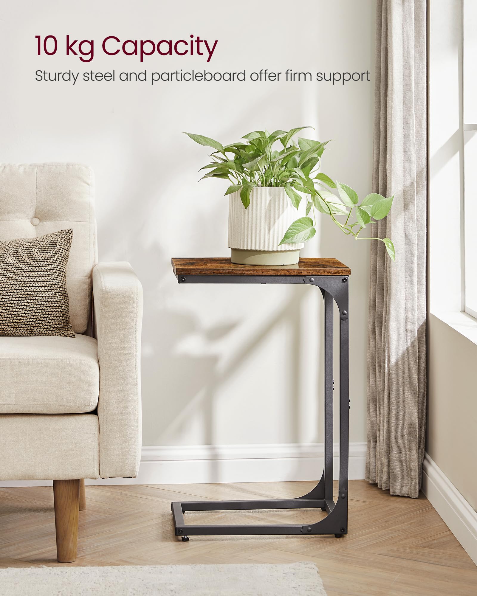 VASAGLE Set of 2 C-Shaped Side Tables - Rustic Brown/Black | 40x30x62 cm | Space Saving 8