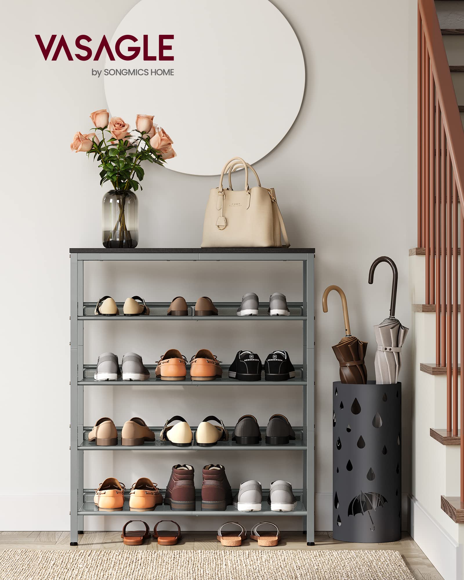 VASAGLE Shoe Rack - 5-Tier Storage with Adjustable Shelves | Industrial Design | Charcoal Grey & Silver 2