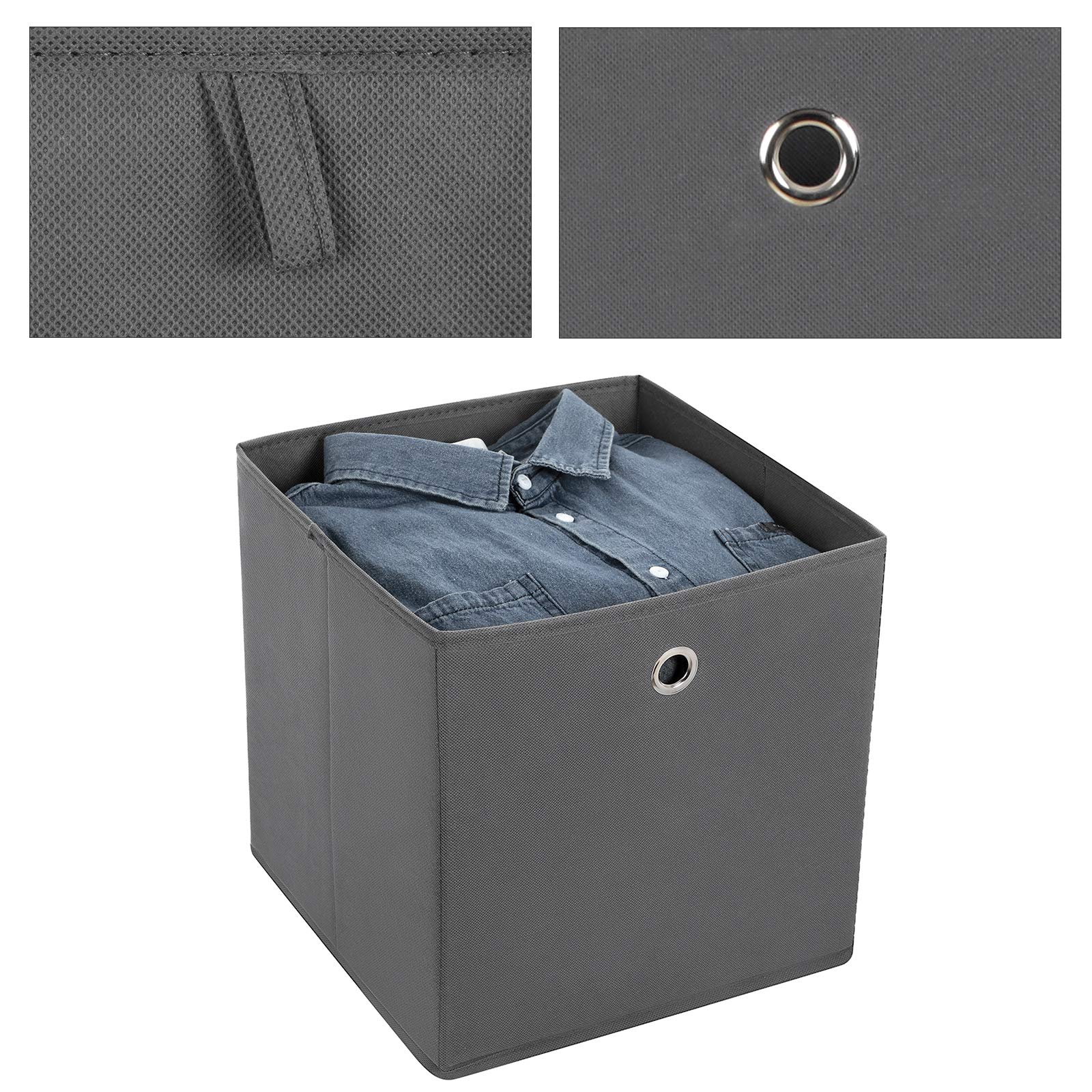 SONGMICS RFB02G-3 Storage Boxes - Set of 6 Folding Fabric Cubes | 30x30x30 cm | Grey 6