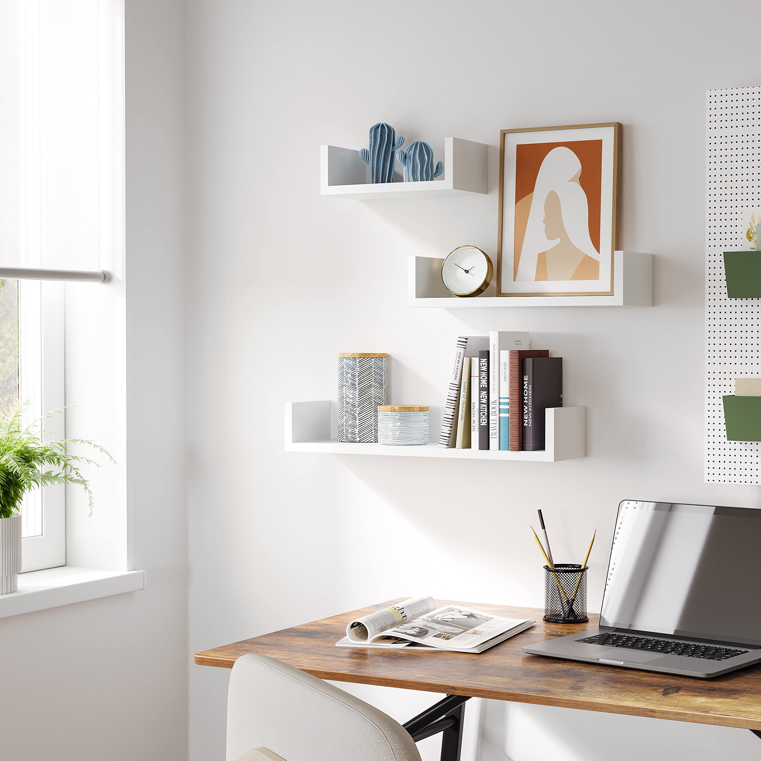 SONGMICS Floating Shelf Set of 3 - Glossy White | U-Shape Design | Max 10 kg Load Per Shelf 5