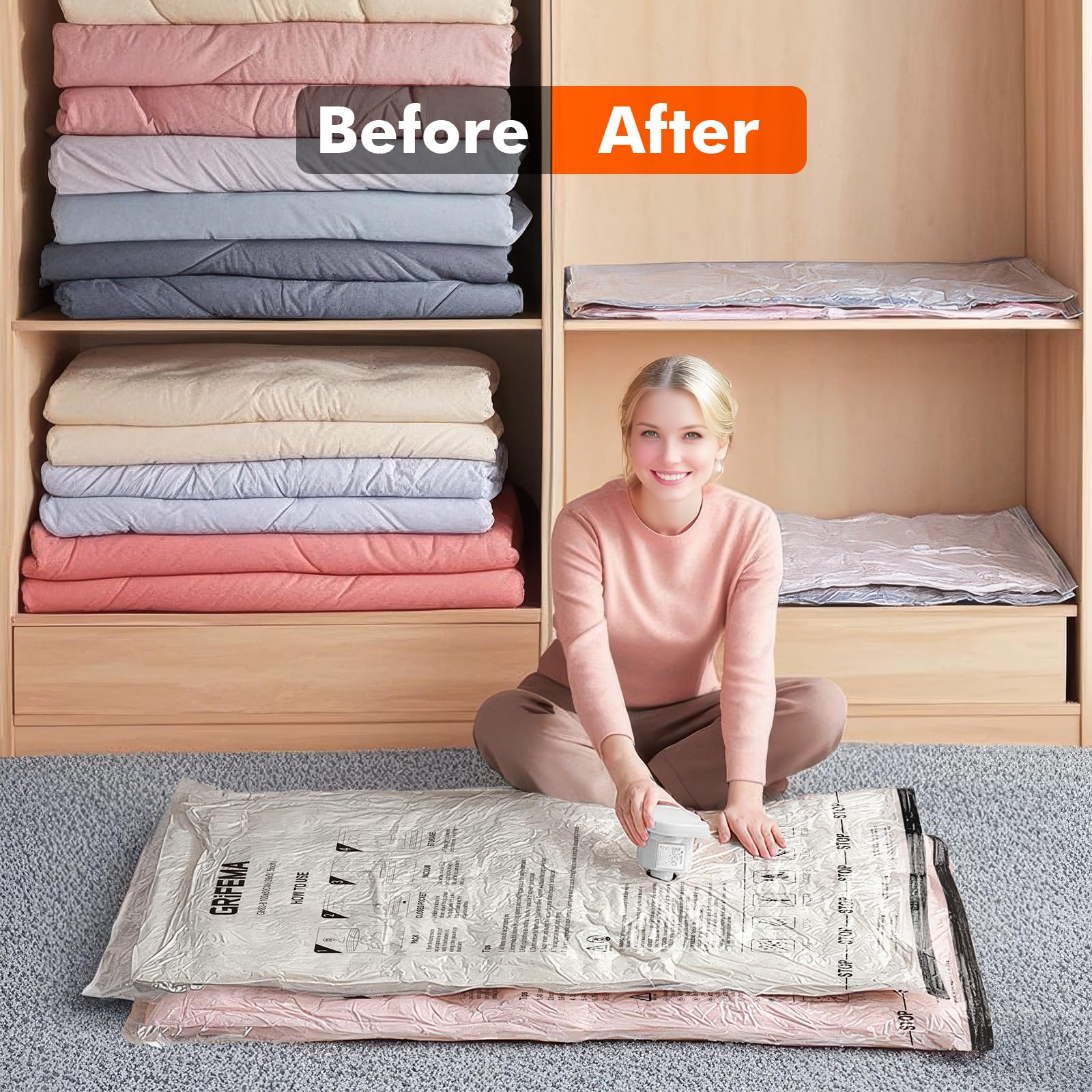 GRIFEMA GH83-8 Space Saver Bags - 6 Pack Extra-Large 100x80 cm Vacuum Storage for Clothing & Bedding 3