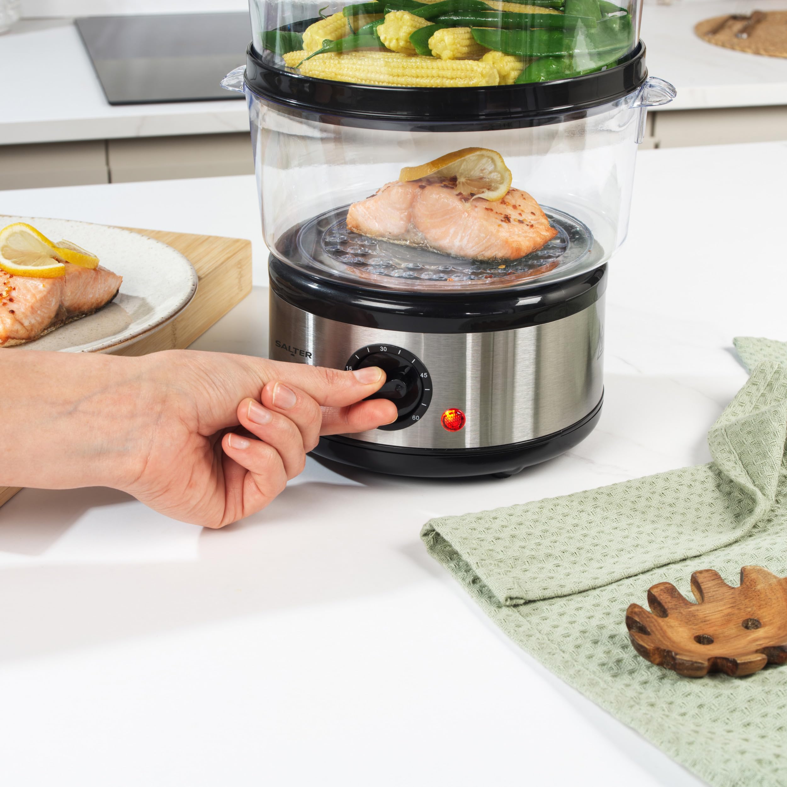 Salter Electric Food Steamer - 7.5L Capacity, 3-Tier Stackable Baskets | 500W | Stainless Steel 4