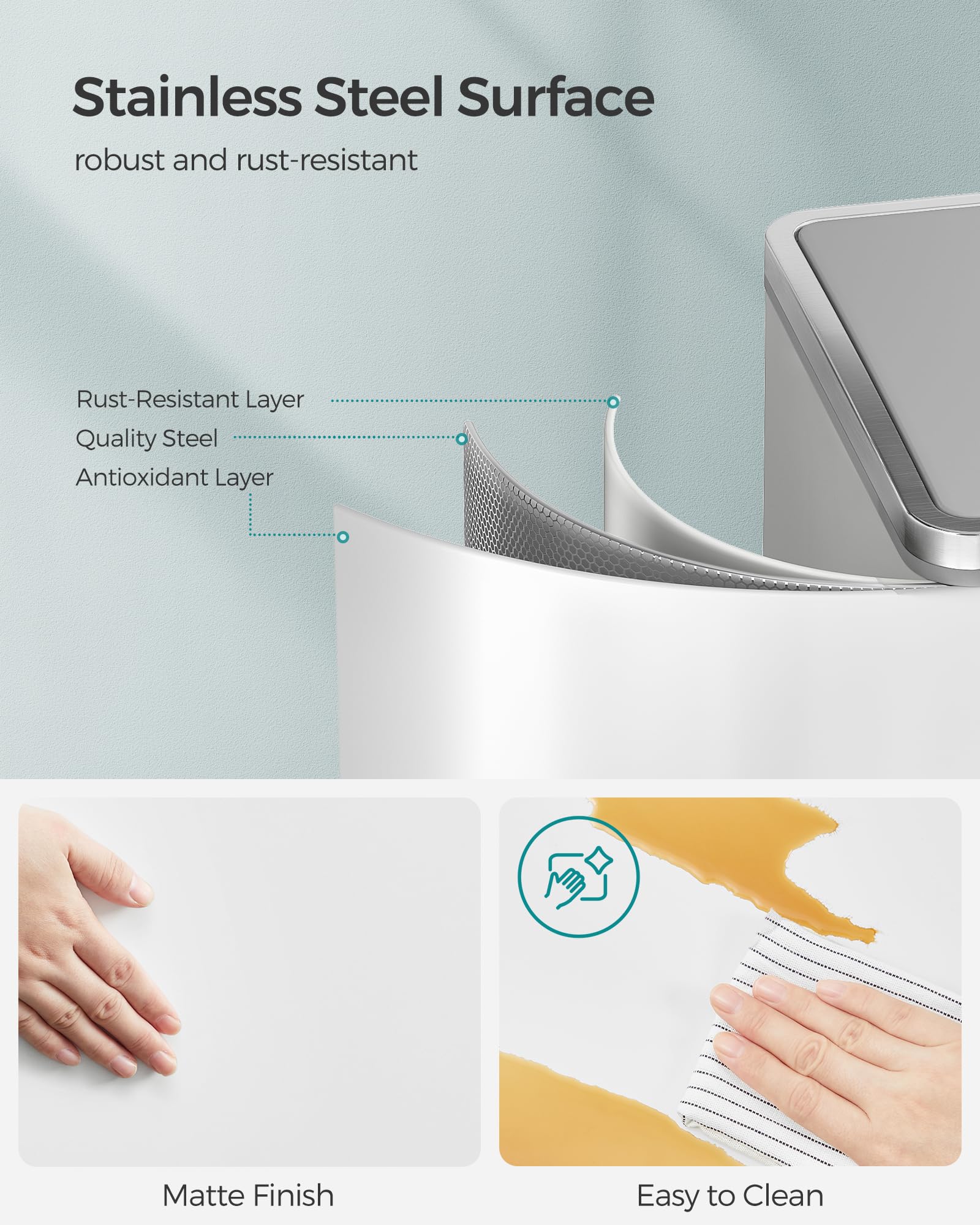 SONGMICS Dual Rubbish Bin - 2 Compartment Recycling Bin with Pedals | 2 x 30 L | White and Grey 4