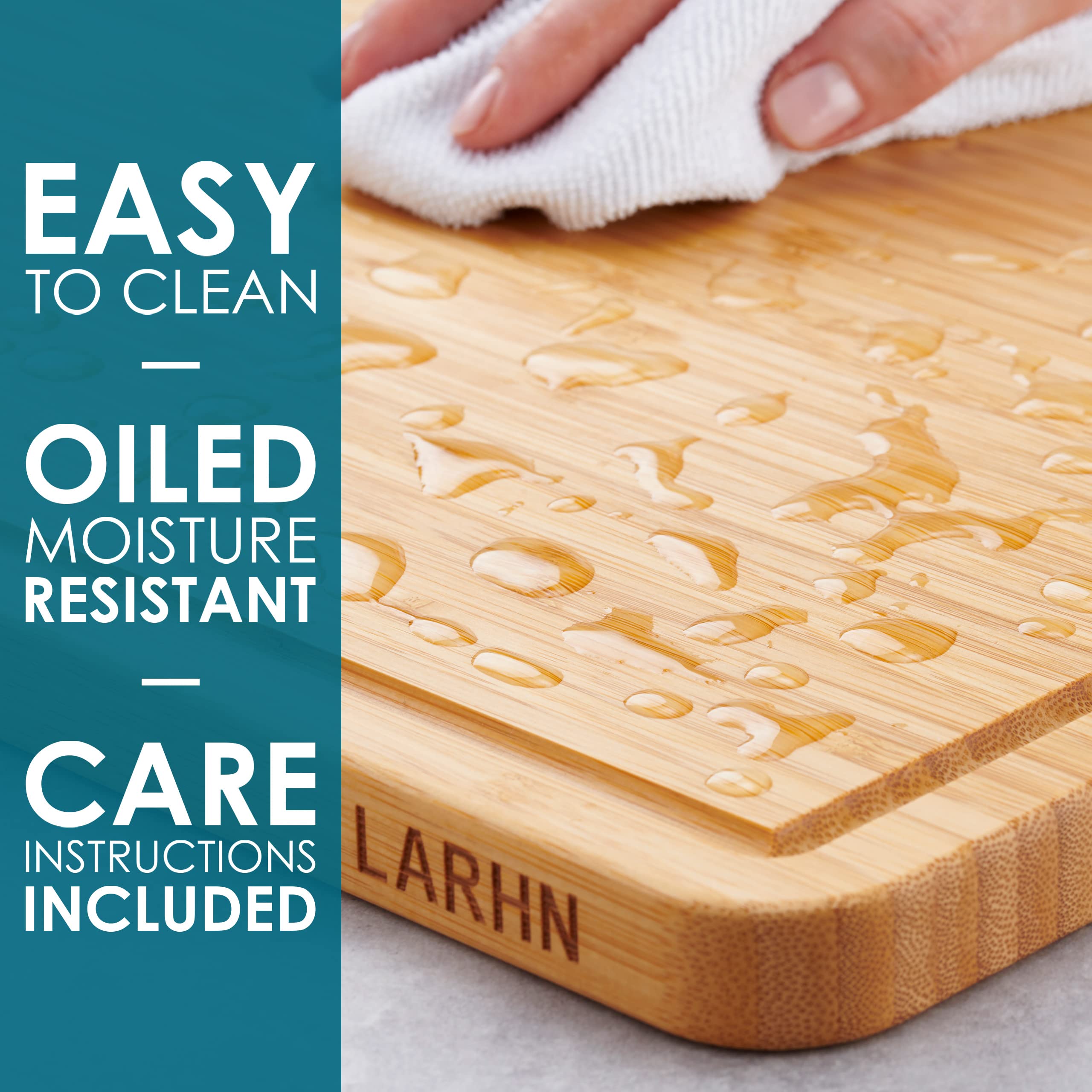 LARHN Premium Organic 2-in-1 Extra-Large Bamboo Chopping Board & Serving Tray | 44x30x2cm | Reversible with Juice Groove 5