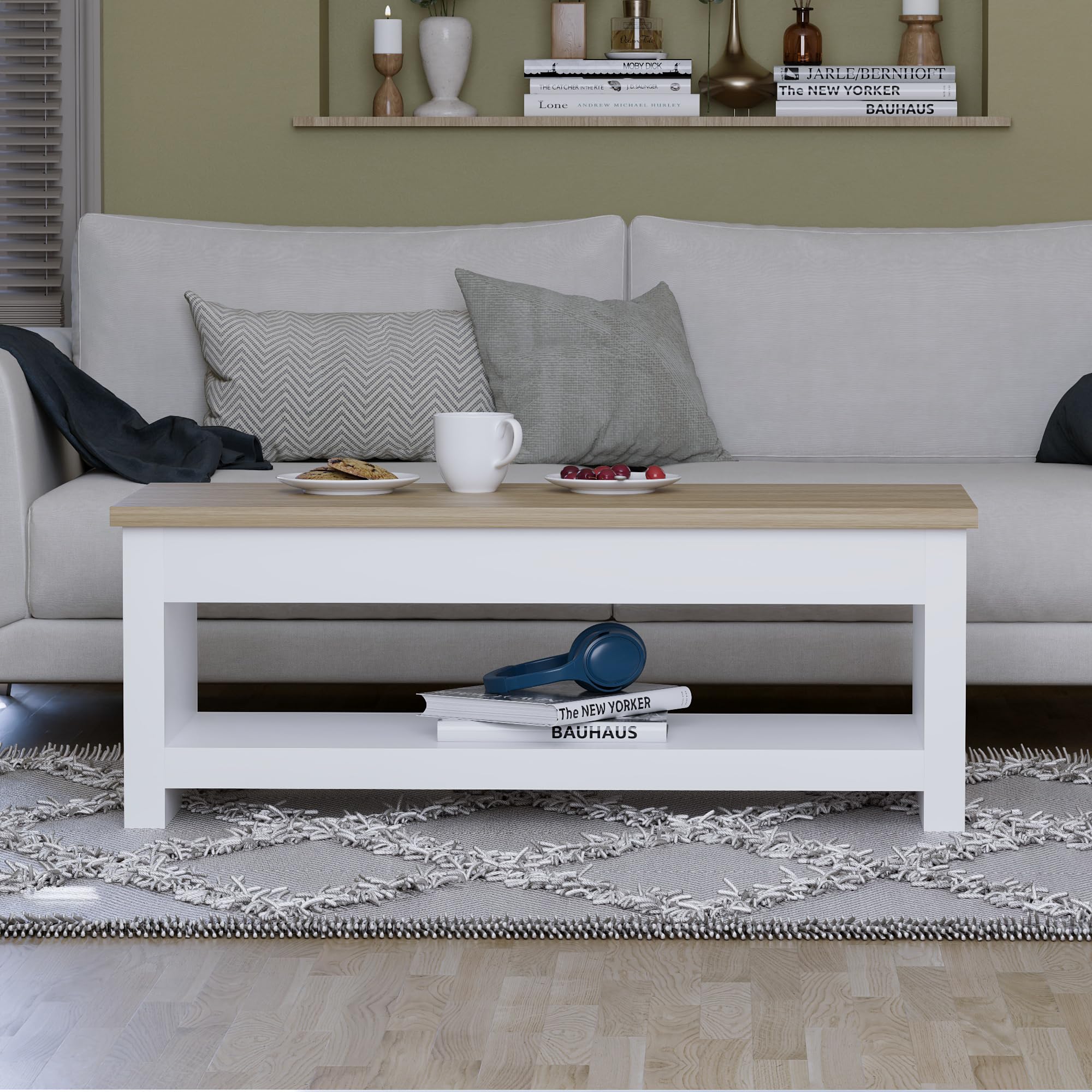Vida Designs Arlington Coffee Table - Modern Design | 1 Shelf Storage | White & Oak Finish | 105cm Wide 7