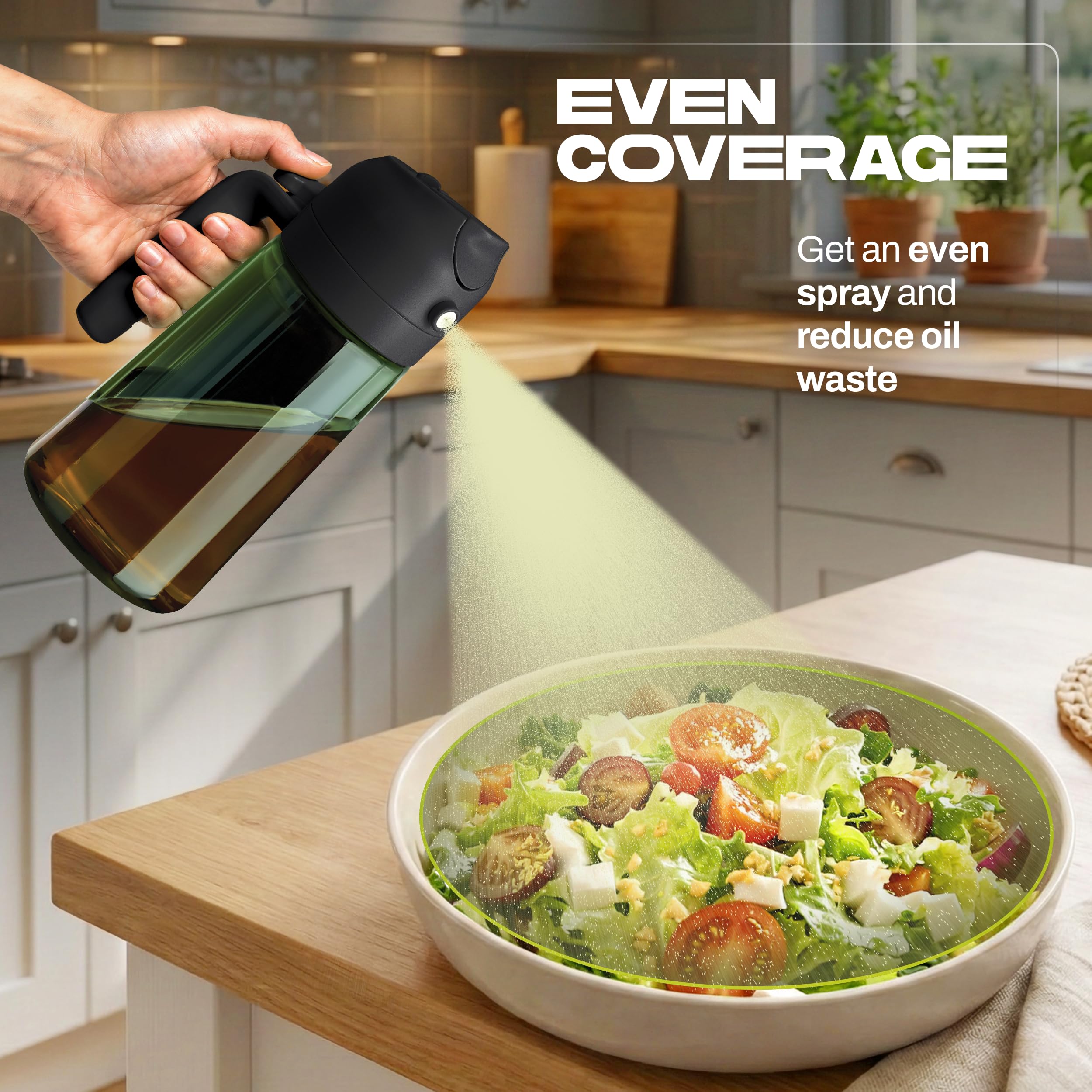 PORTENTUM Olive Oil Spray Bottle for Cooking - 470 ml | 2 in 1 Spray & Pour | Green Glass 3
