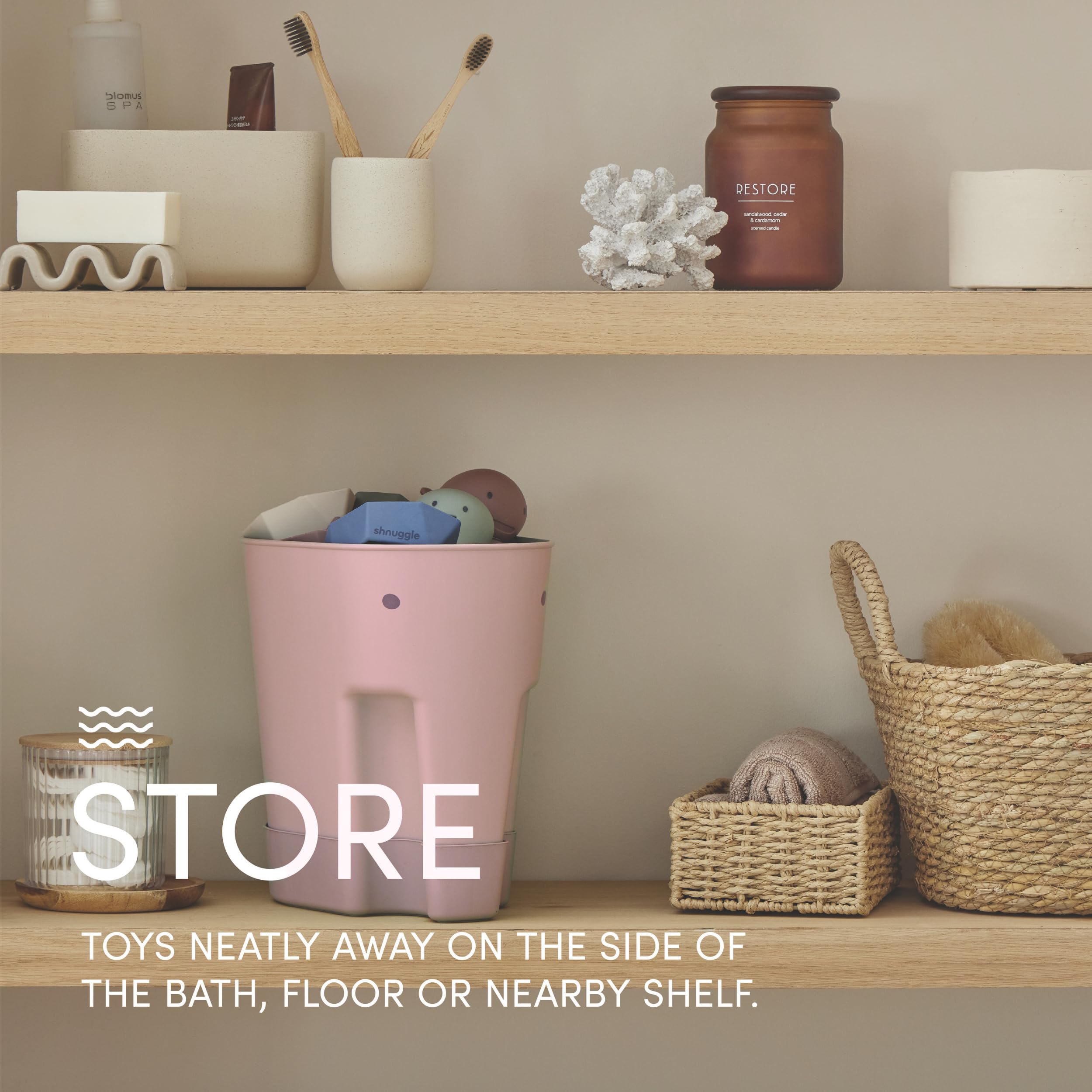 Shnuggle Ellie Bath Toy Storage Scoop & Organiser | Blush | Made from 98% Recycled Plastic 6