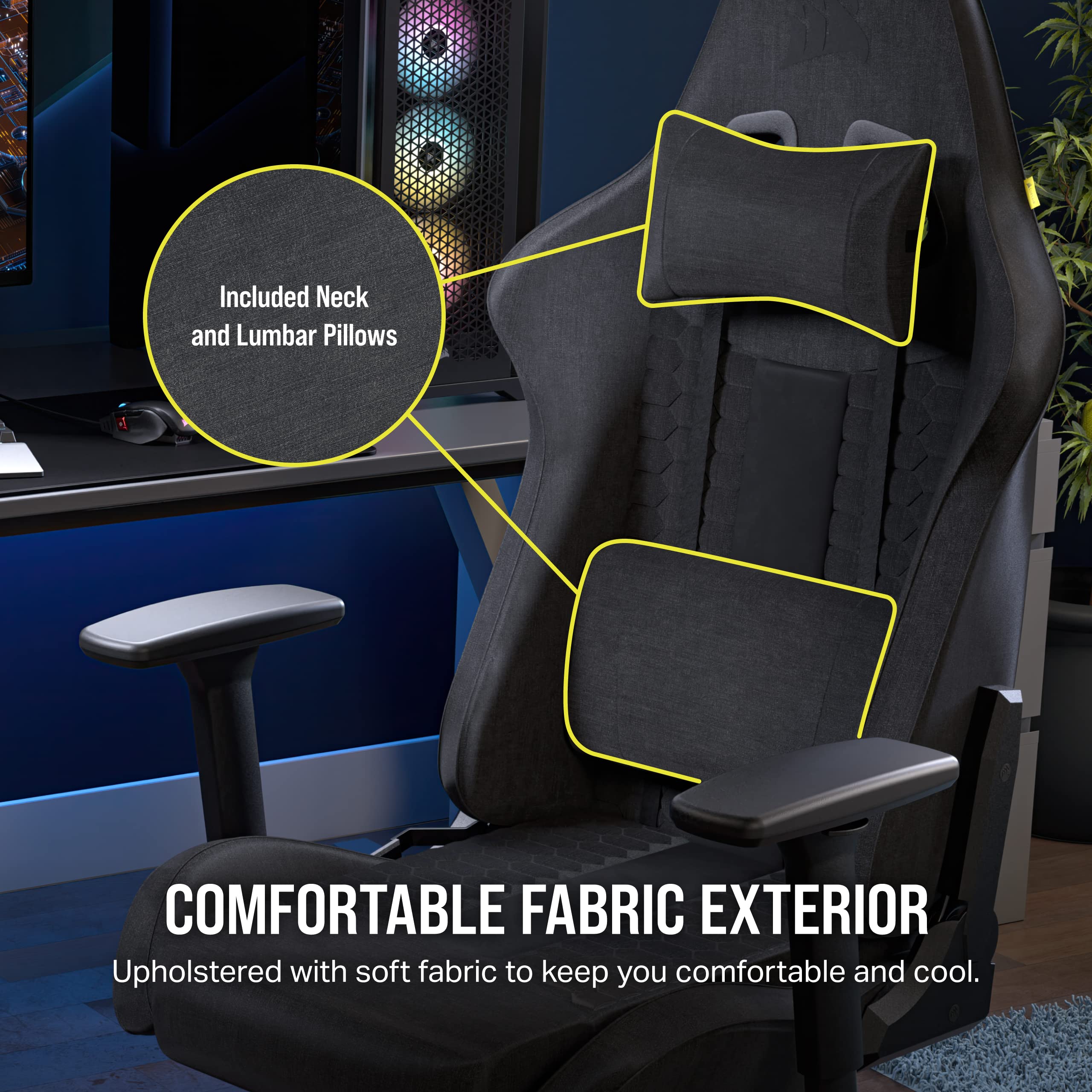 Corsair TC100 RELAXED Gaming Chair - Fabric, Grey & Black | Adjustable Height, Lumbar Support 5